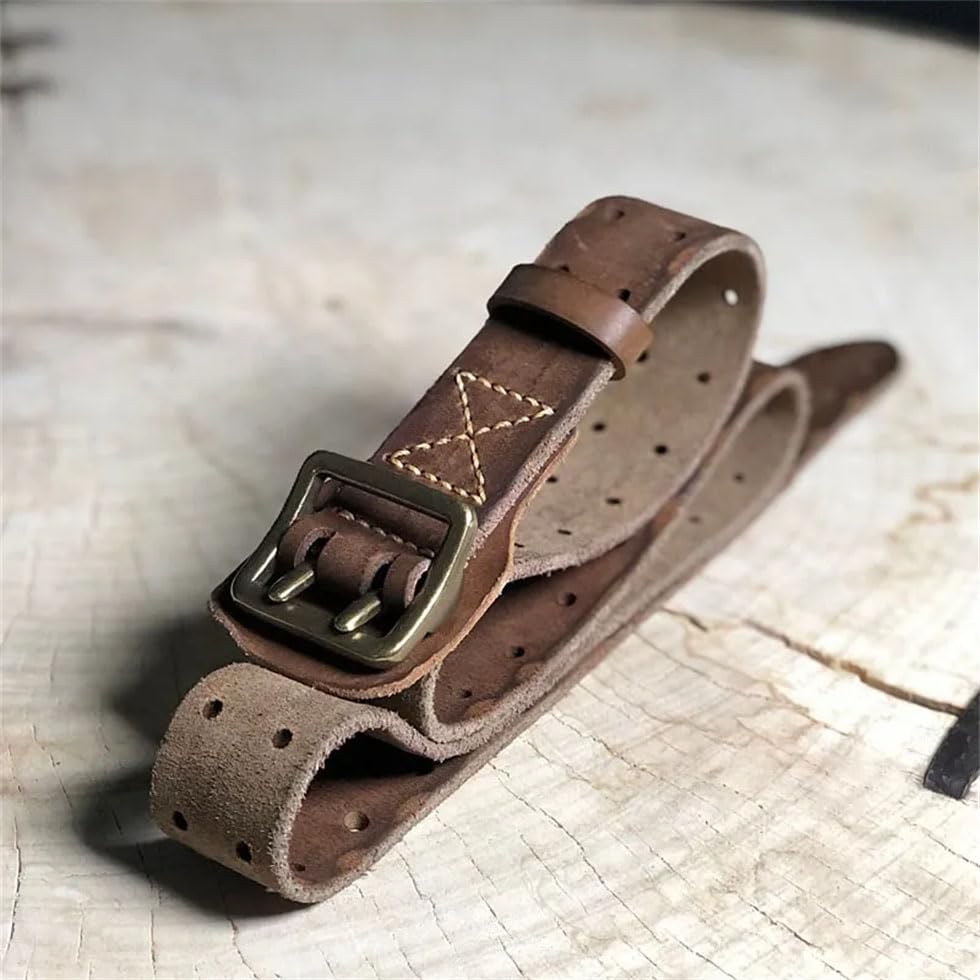 Pohullan Men Handmade Buckle Belt Washed Water Made Old Jeans Belt Leather Belt3