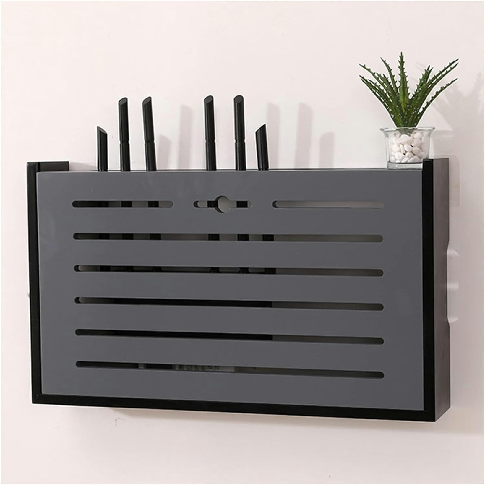 Boîte de rangement routeur bleu clair 49cm pour gestion câbles de bureau