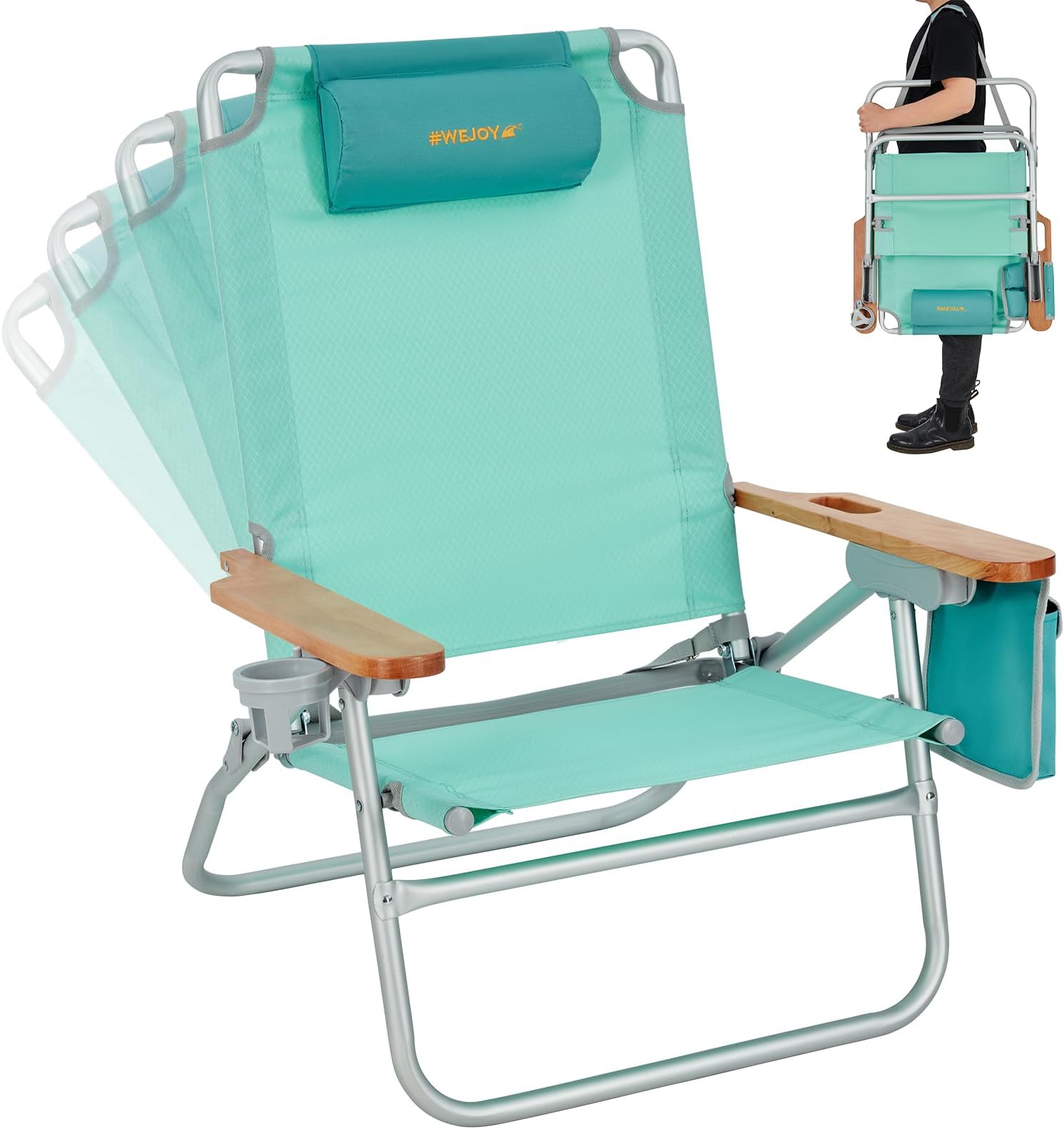 #WEJOY Folding Webbed Lawn Beach Chair - Heavy Duty Portable Outdoor Chair with Hard Armrest for Camping,Garden,Concerts,Festivals and Sand Picnic BBQ,265 LBS