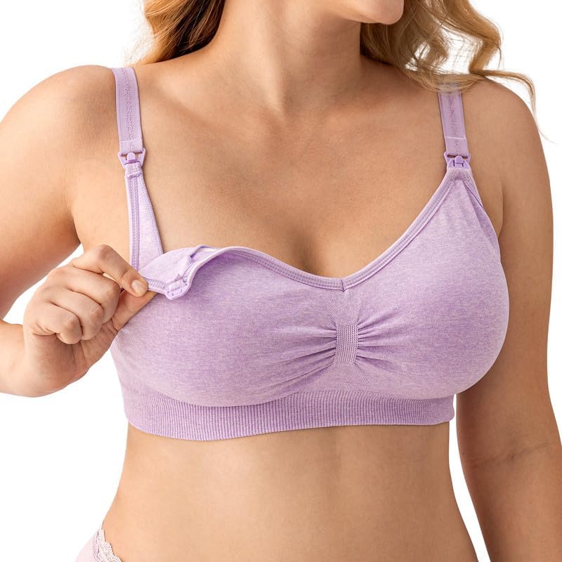 Image of Angelhood Womens Seamless Sleep Nursing Bra,Breastfeeding Maternity Bra with Remove Bra Pads Extenders Pack of 3