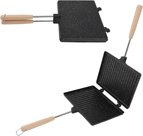 Miniatura 8 de Sandwichera de mano, sándwiches tostados para estufa, sartén abatible de aluminio de doble cara para evitar que se pegue la tostadora de mano,