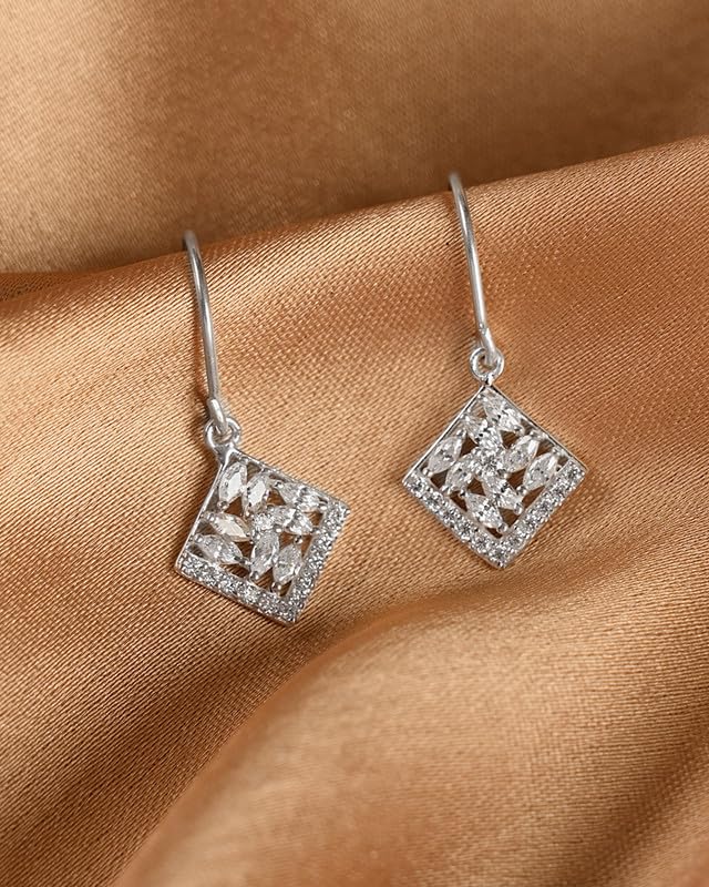 Image of CLARA 925 Sterling Silver Drop Earrings | Platinum Plated | Daily Wear |Gift for Women and Girls