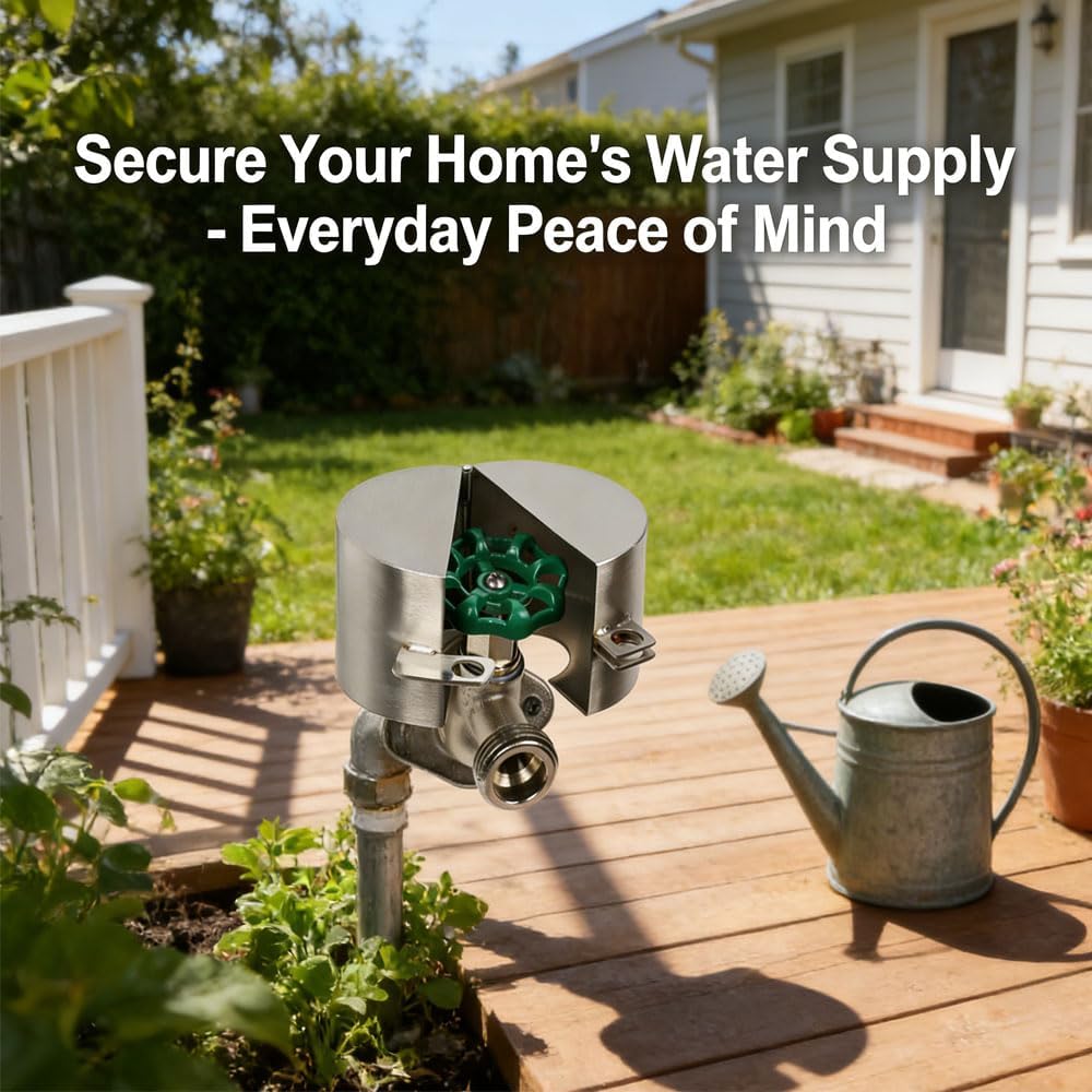 Outdoor Faucet Lock, Suitable for Garden faucets, Hose connectors and Water Pipes, preventing Outdoor Water Theft and Unauthorized use (Stainless Steel Comes with a Padlock and 4 Keys)