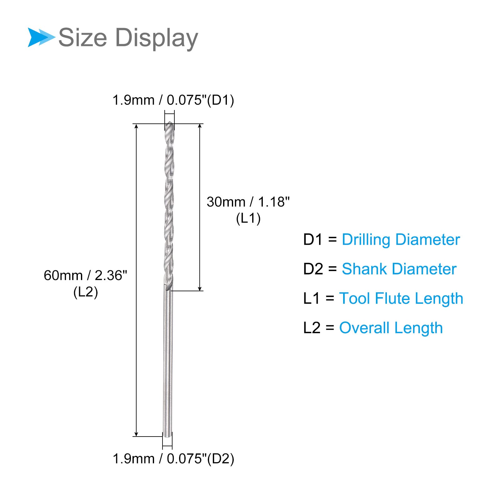 CoCud Solid Carbide Drill Bits, 1.9mm Diameter, K35 Tungsten Carbide Straight Shank Twist Drill Bits - Image 2