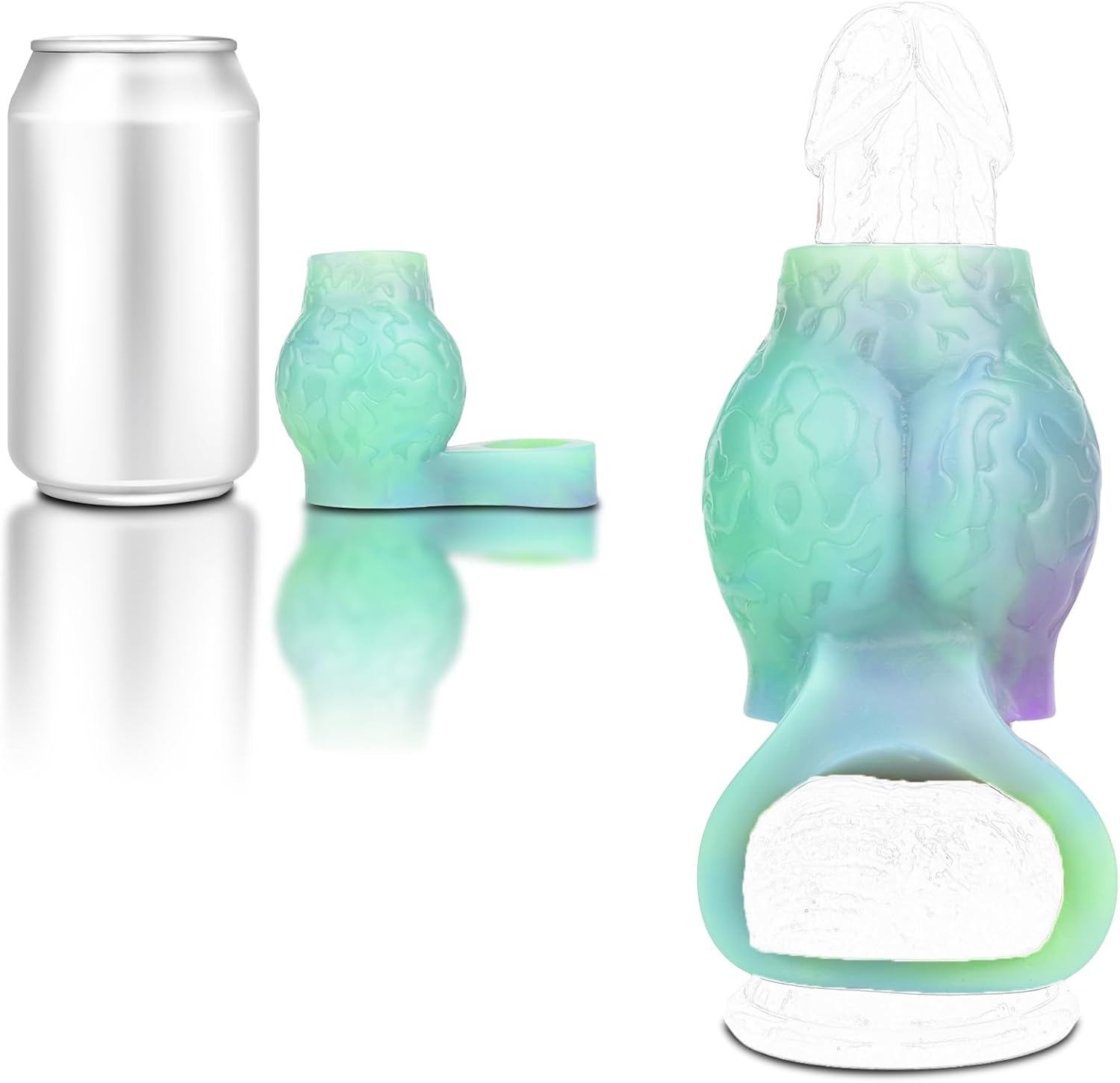 Silicone Penis Sleeve Cock Ring Blue Green Purple Glow in The Dark Thick Hollow Knot Dildo Penis Enlarger Penis Rings Short Penis Sheath Cock Sleeve Reusable Adult Sex Toy Couple (M)