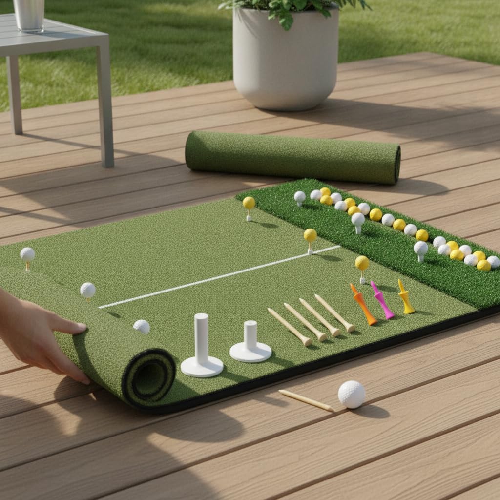 Alfombrilla Golf Doble césped con Banja Bolas, para práctica en casa, para el Juego