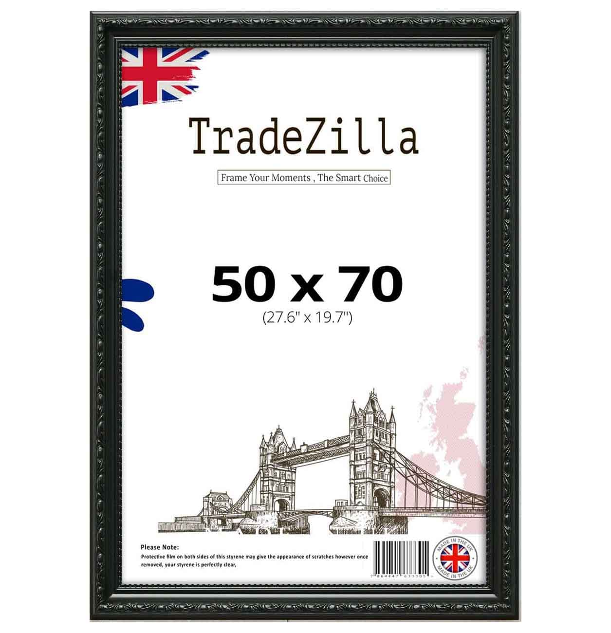 Tradezilla Black Antique Style Frame 50X70cm Size - Ornate Shabby Chic Picture/Photo/Poster Vintage Frame With Mdf Backing Board Perspex- For Gift Wall Gallery Home Décor-50X70 Cm (27.6X19.7)