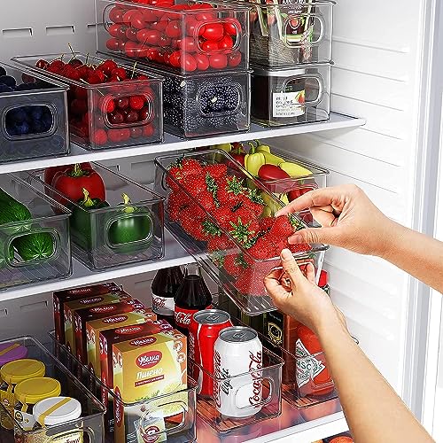 Image of Snazzy Plastic 6 Pack Clear Refrigerator Organizer Bins with Handles, Stackable Food Storage Bins for Pantry, Fridge, Cabinet, Countertops, Kitchen Storage Organizer , 25.4 x 10.2 x 7.6 Centimeters