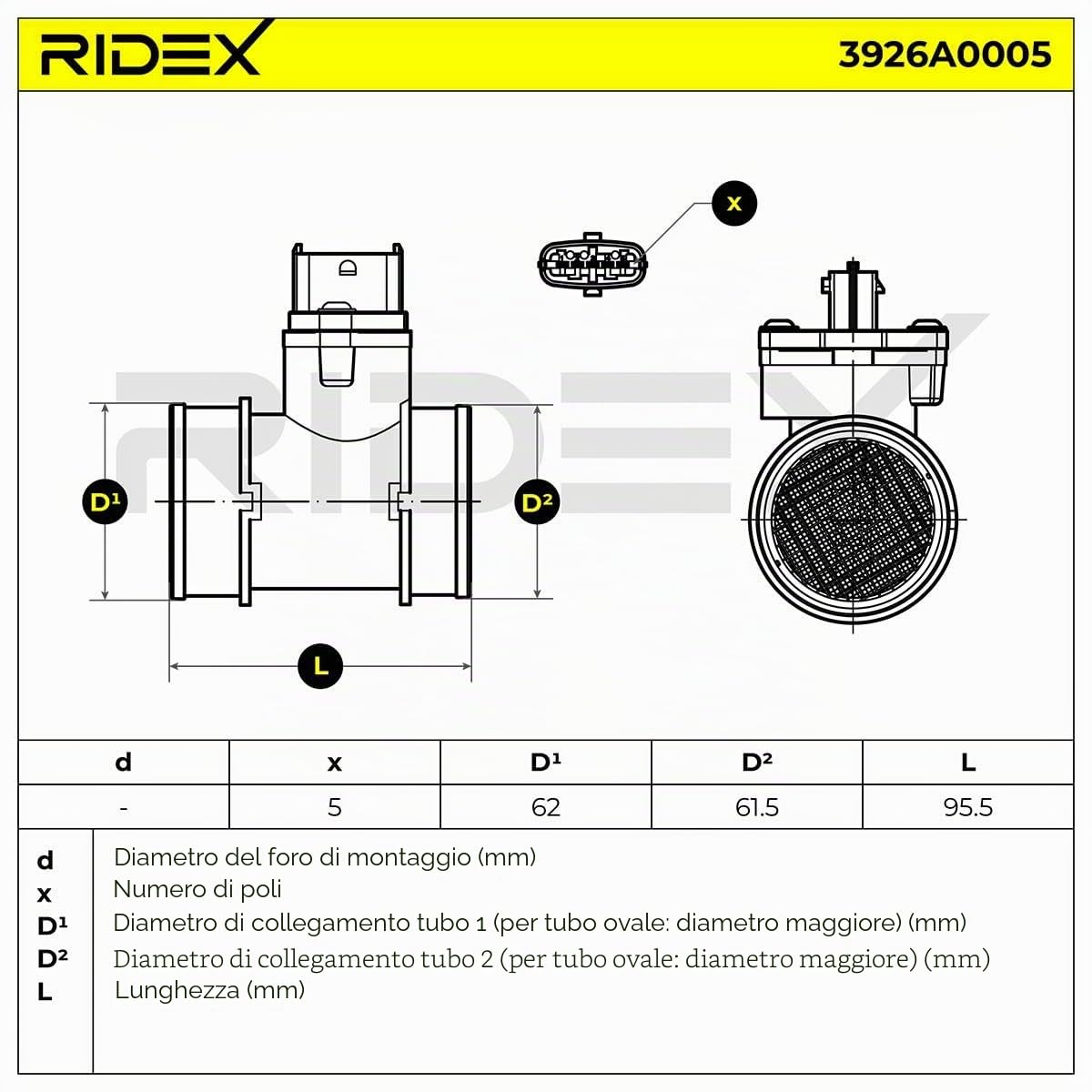 RIDEX 3926A0005 Debimetro Compatibilità con OPEL Corsa B Hatchback S93
