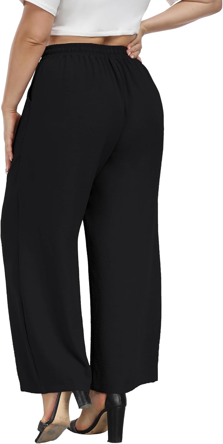 Cheapestbuy Plus Size Summer Wide Leg Pants for Women Loose Palazzo Pants Long Flowy Casual Pants with Pockets - Image 3