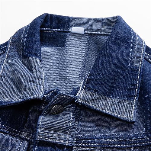 JEKE-DG Men Patchwork Lapel Denim Jacket Casual Slim Fit Jeans Jacket Big Pocket Colorblock Cowboy Outerwear3