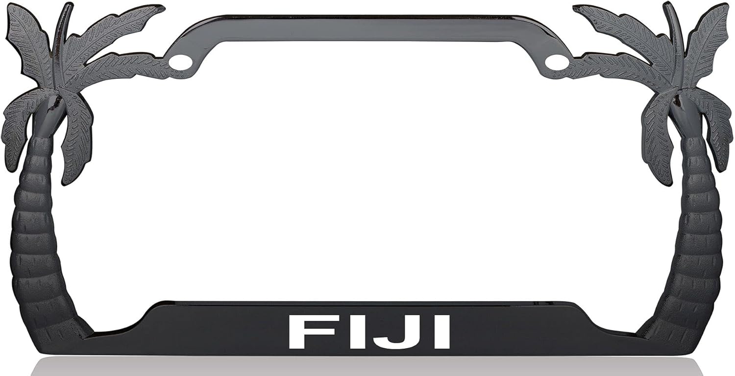 Fiji Palm Tree Design Black Metal License Plate Auto Tag Frame, T61