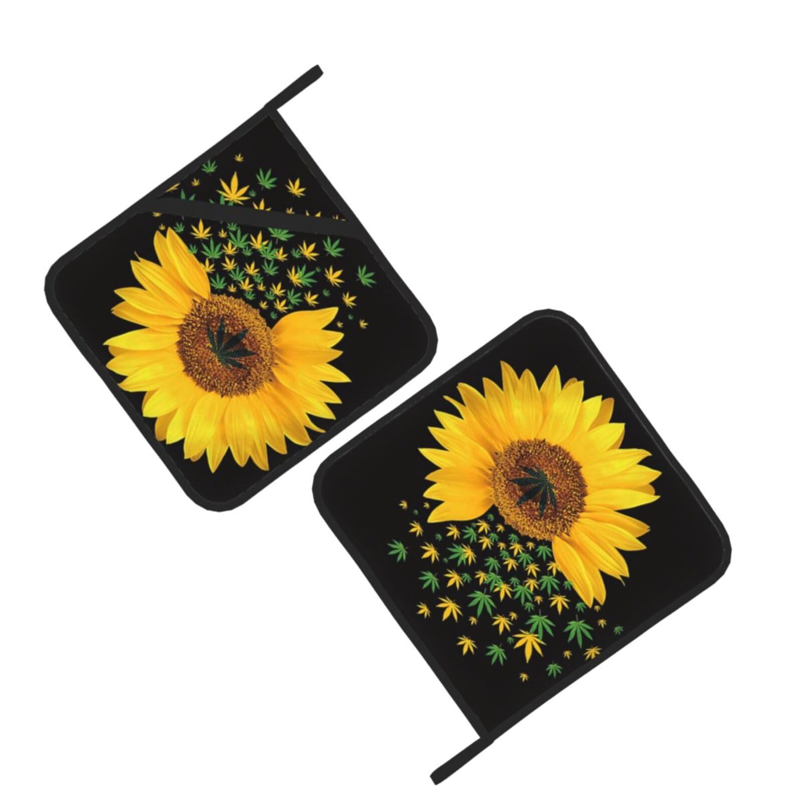 Weed with Sunflower Printed Oven Pot Holders Set of 2 Pcs Heat Resistant Kitchen Microwave Potholders for Cooking Baking Grilling