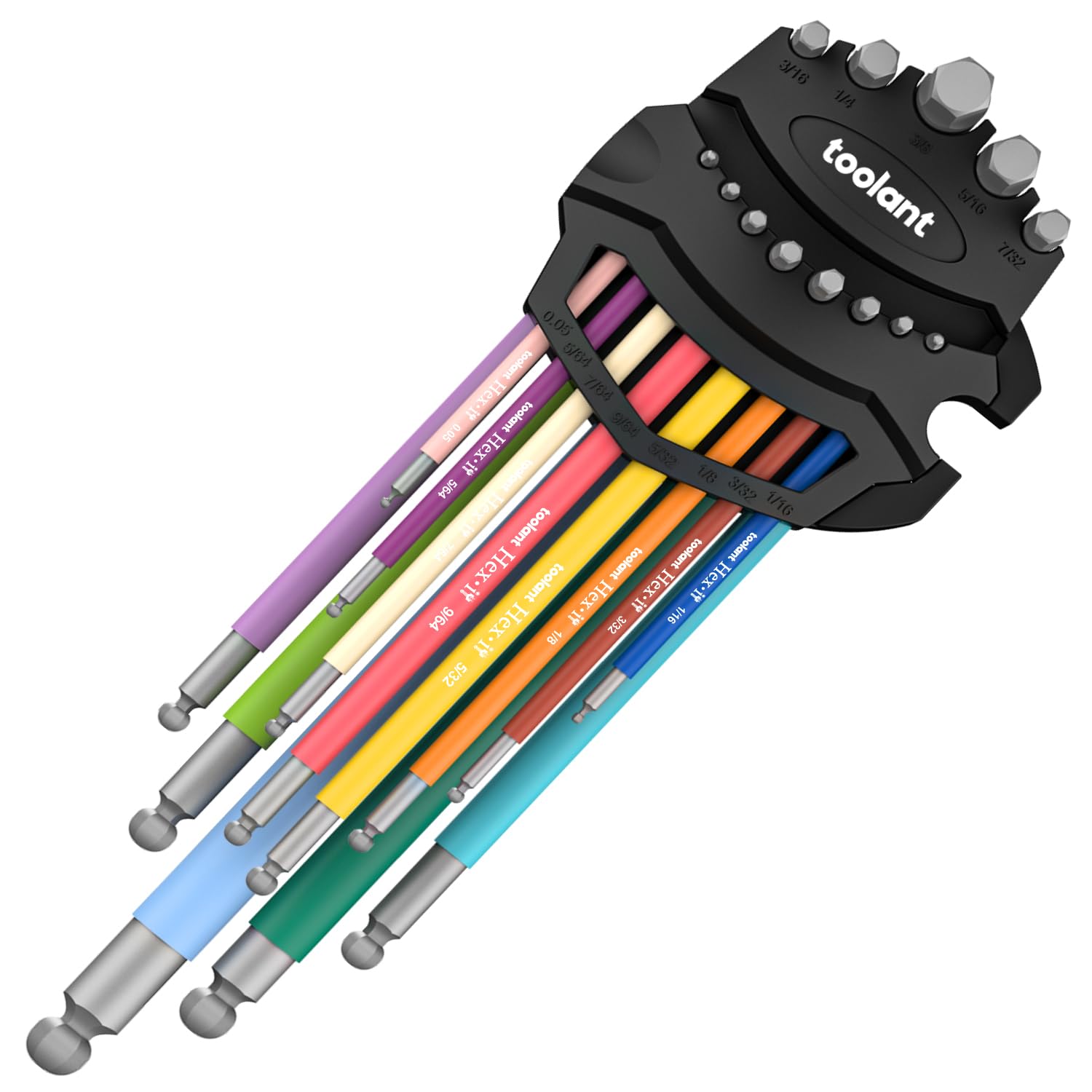 Sae Allen Wrenches Sets 13pcs, Extra Long Arm Allen Key Set with Ball End, Crafted Hex Key Set with Color Coded Sleeves, Unique Patented Holder Design for Magnetizing and Demagnetizing