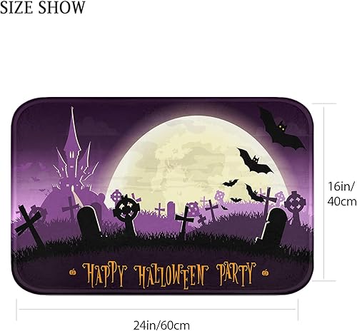 Miniatura 3 de Britimes Tapete de baño de Halloween para baño, cementerio en tumbas nocturnas moradas, alfombra de baño antideslizante, alfombra de piso de 16 x 24
