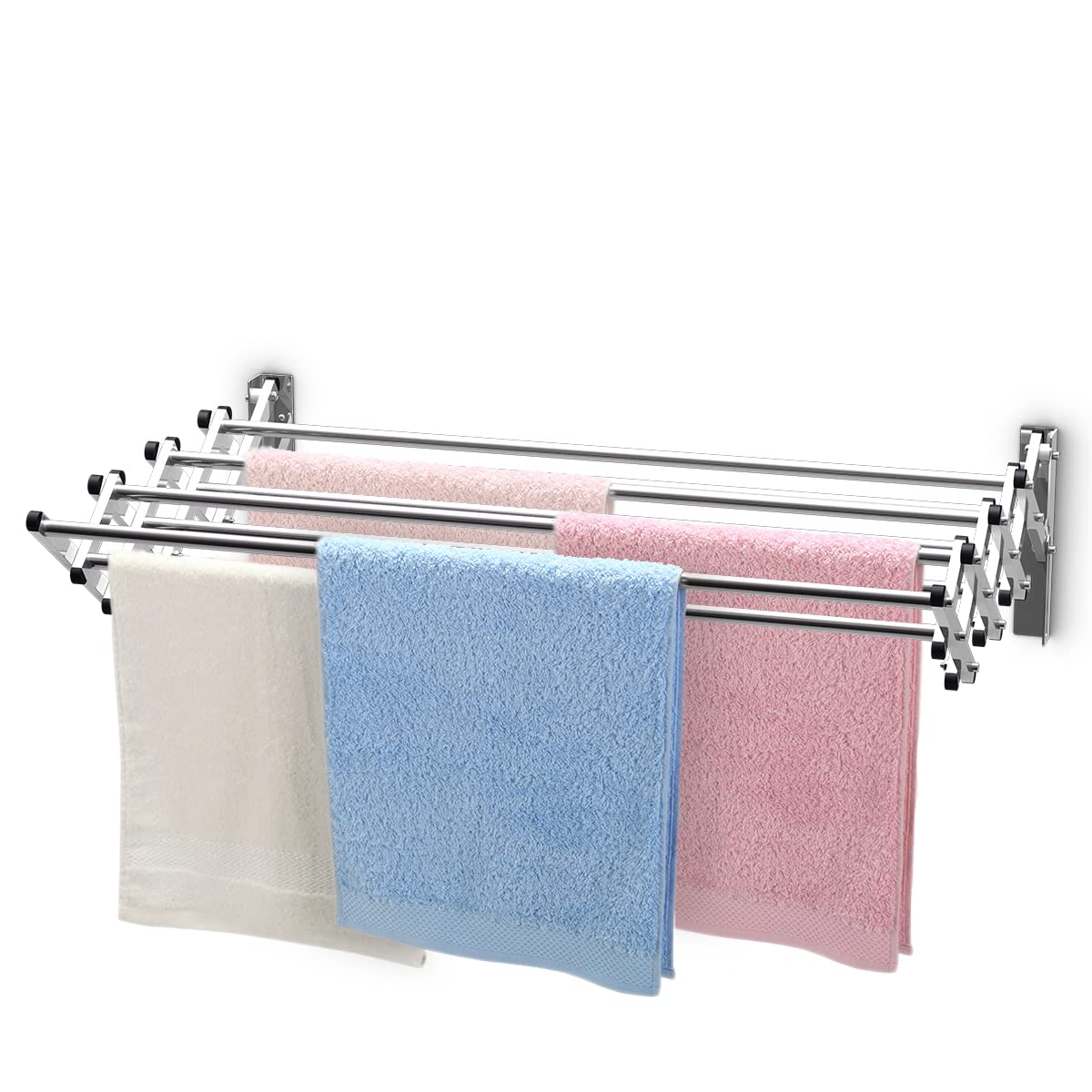 HOMASIS Wäscheständer Wandmontage, Wäschetrockner Wand ausziehbar, Wäschespinne mit 8 Stangen, Wäscheleine aus Edelstahl, Wandwäschetrockner platzsparend für Waschküche, Bad, Balkon, 25 kg belastbar