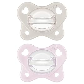 Chicco PhysioForma Dual Soft Orthodontic Pacifier, 2-6m | 100% Soft Silicone | Supports Breathing & Oral Development | One-Piece Design | Flex-Shield | Sterilizing Case | BPA Free | Grey/Pink, 2pk