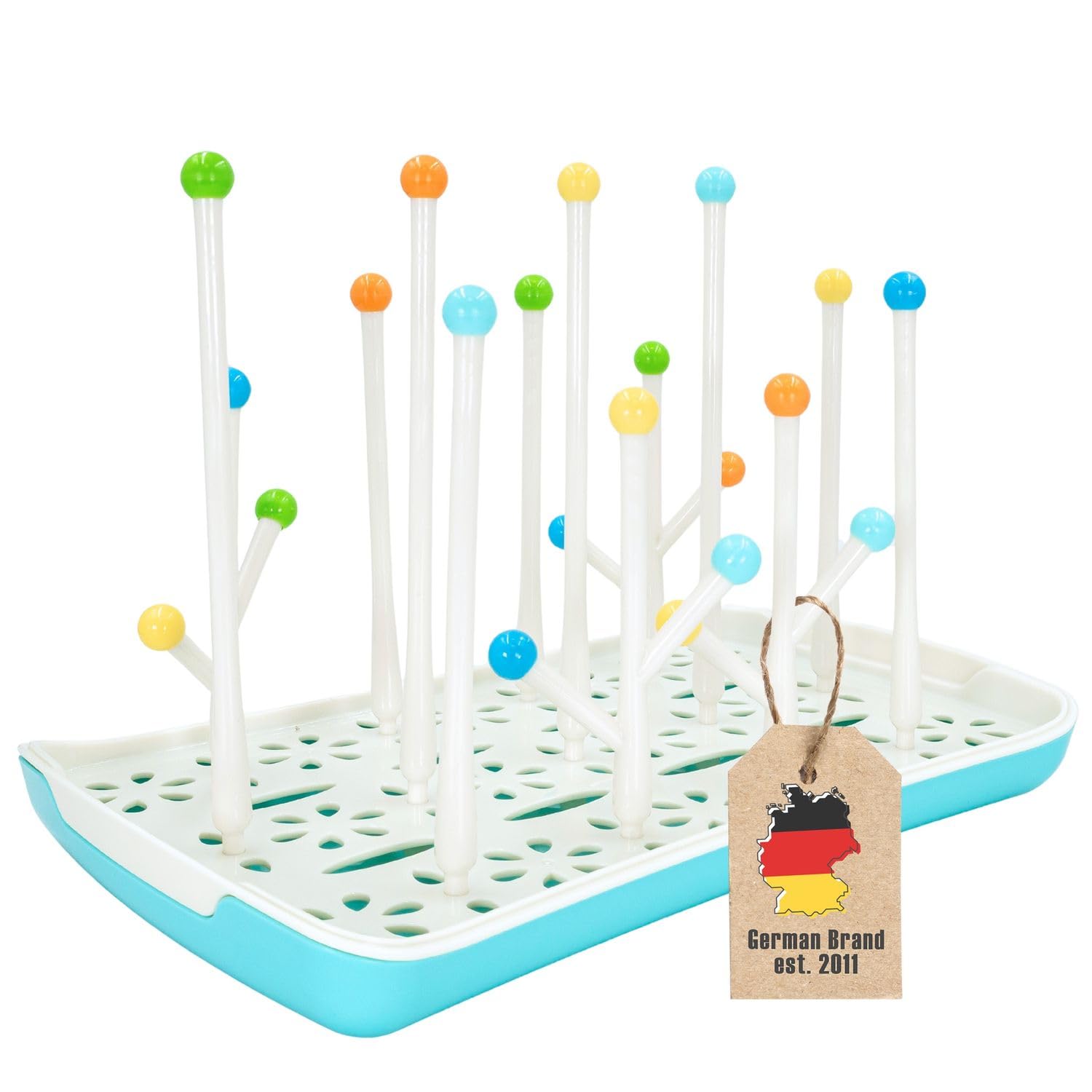 Intirilife Abtropfgitter Babyflaschen weiß-blau-bunt –Trockenständer BPA-frei für Flaschen Sauger Baby Zubehör –Flaschen Abtropfgestell 30x19x20.4 cm – Spülmaschinenfest, zusammensteckbar,platzsparend
