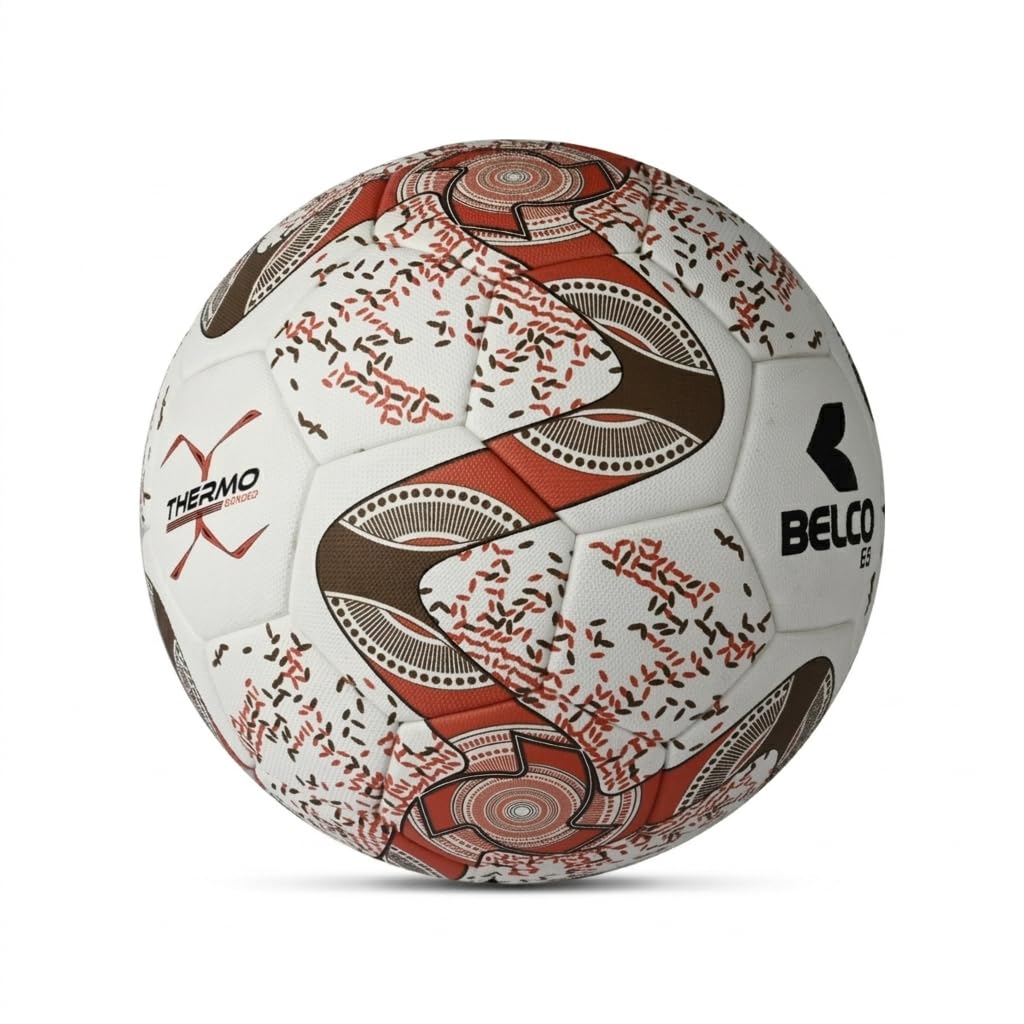 BELCO E5 Thermo Bonded Football, Size 5, Seamless PU, Waterproof, Professional Match Play Soccer Ball (White Orange)-image-12