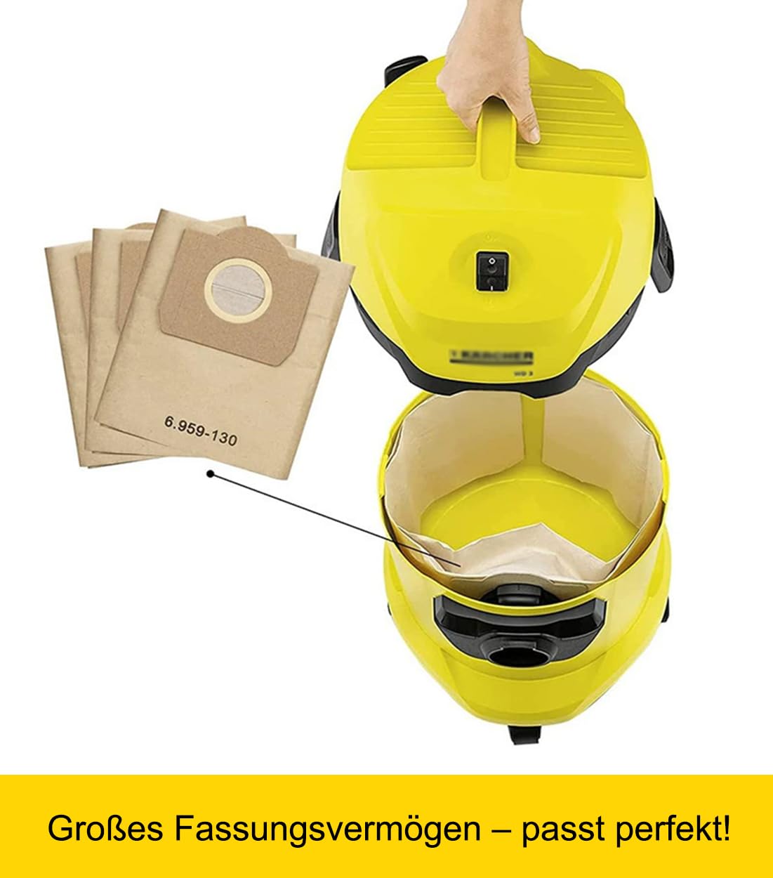 5er Pack Staubsaugerbeutel Für Kärcher WD1 Compact - 3L Hochfiltrations-Vliesbeutel, Versiegeltes Design, Perfekt Für Nass- Und Trockensauger, 2.863-297.0