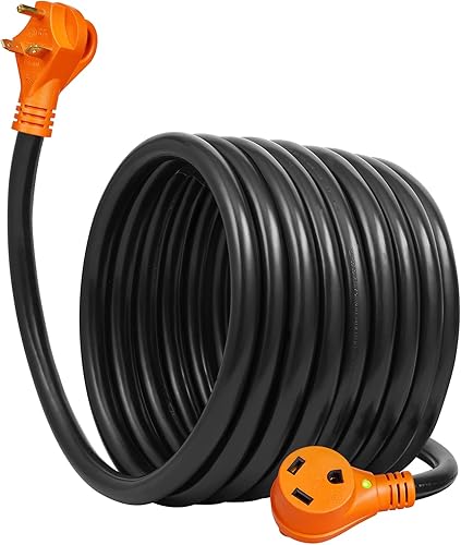 Miniatura 10 de VEVOR Cable de extensión para caravana de 30 amperios, 25 pies, cable de alimentación STW de alta resistencia, NEMA TT-30R hembra NEMA TT-30P macho