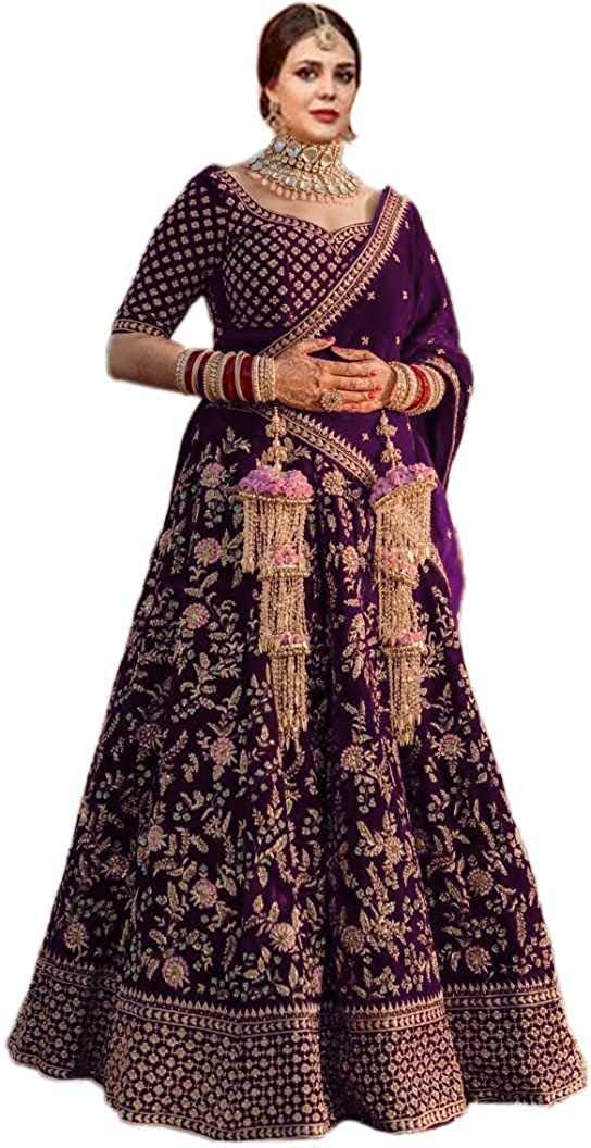 XENILLA Womens Velvet Semi-Stitched Lehenga Choli Set
