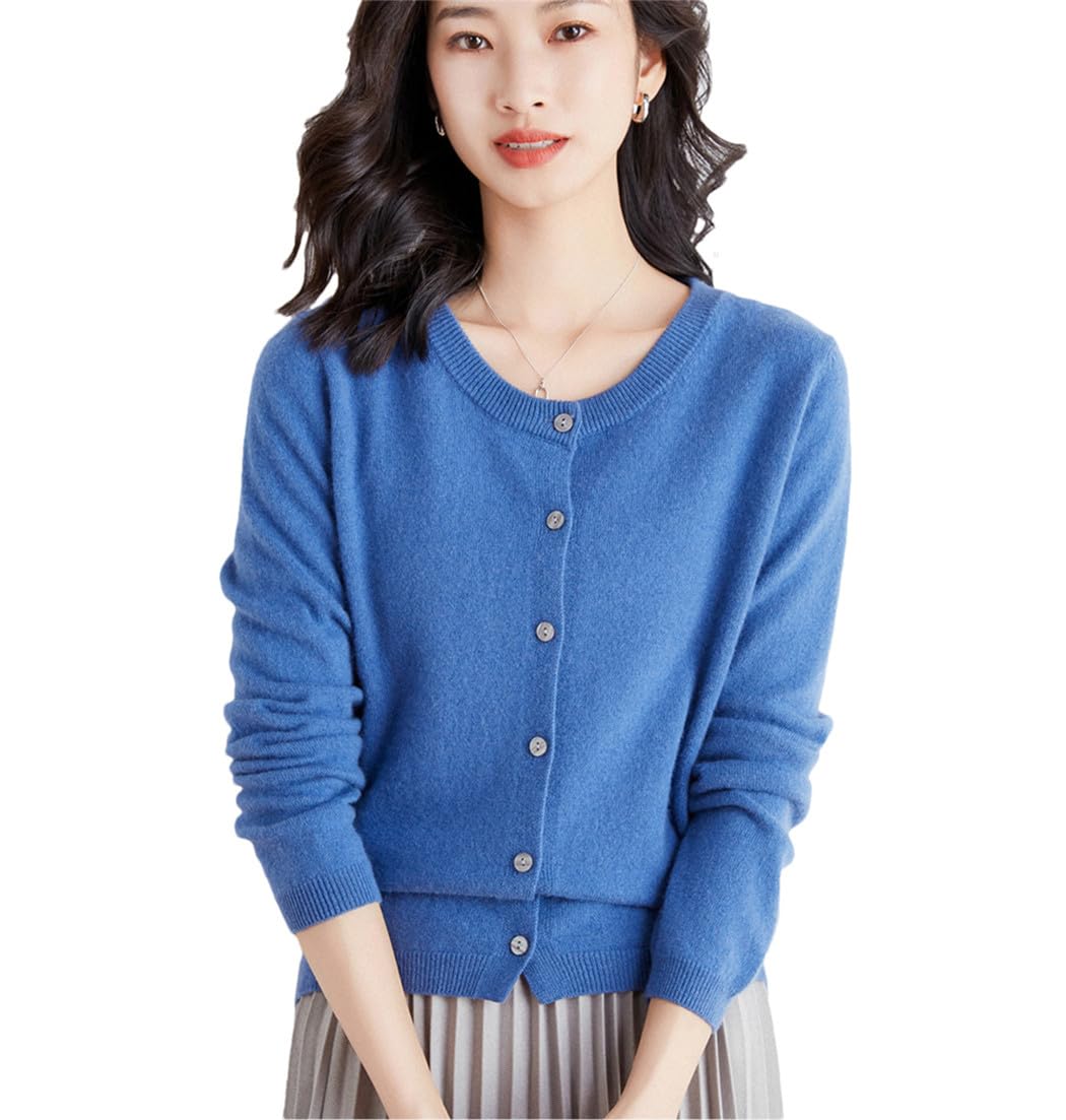 Cárdigan De Punto De Lana con Cuello Redondo para Mujer, Chaqueta De Punto con Botones, Fina, Holgada, De Manga Larga, para Primavera Y Otoño