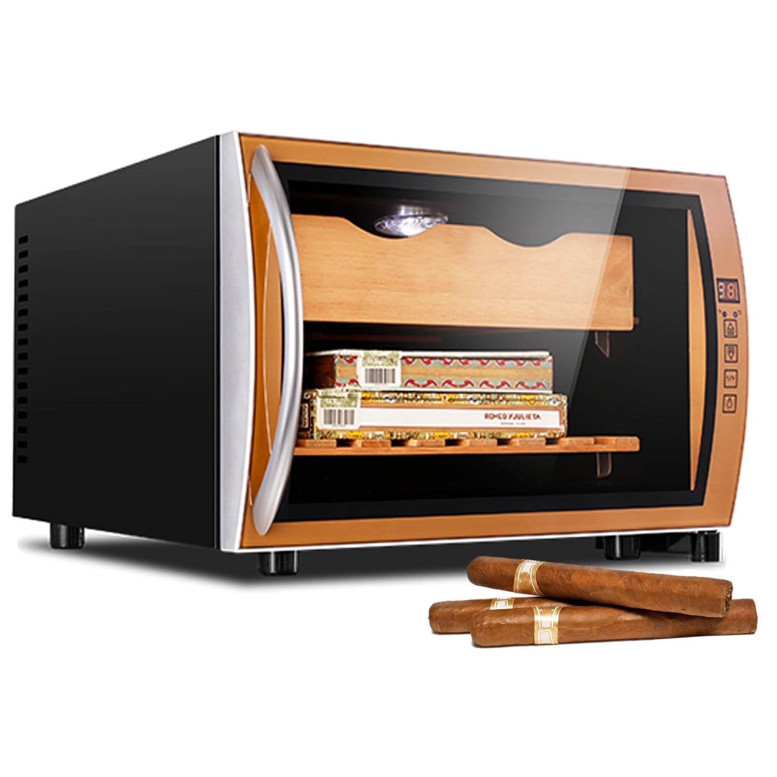 FHRKA Humidors Cigar Cabinet Cigar Humidor 25 L, with Cedar Wood Shelves, Hygrometer, Electric Cigar Humidor for 150 Cigars (A)