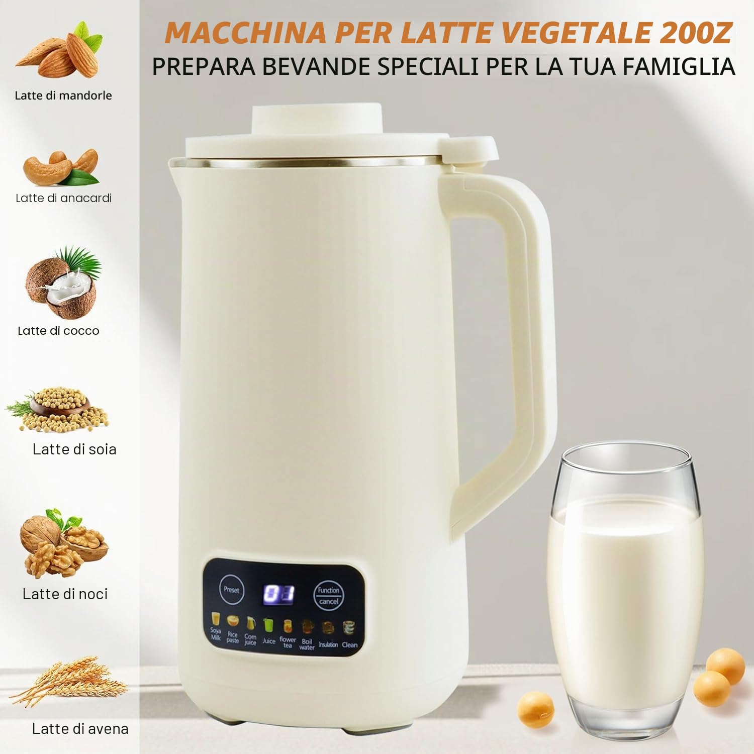 Macchina per latte di soia multifunzionale, Macchina per il latte di noci - Pressa per latte di mandorla automatica multifunzionale da 20 once, Con avvio ritardato|Tenuta Achaud|Autopulente
