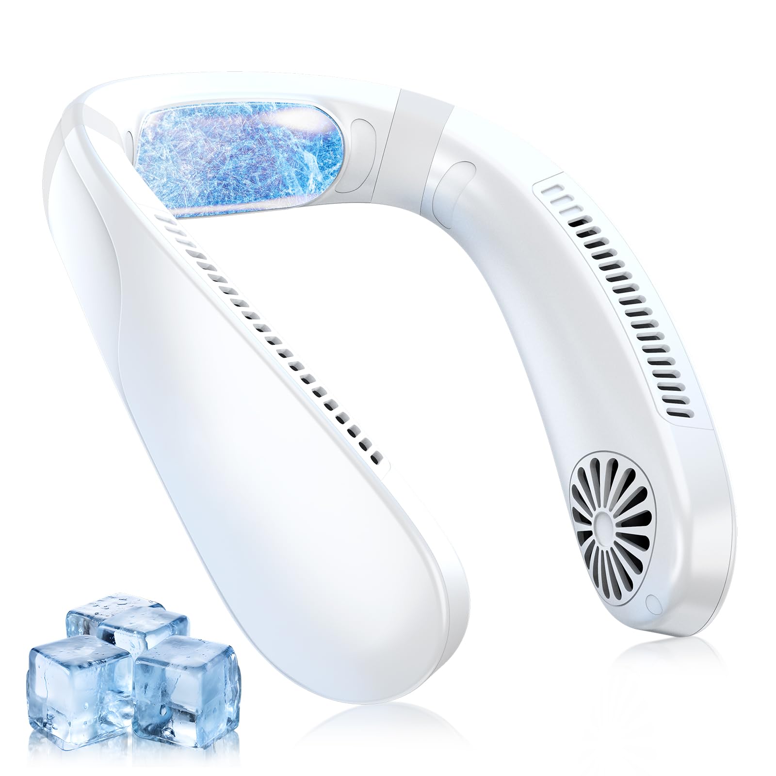 Rechargeable Personal Neck Fan with Cooling Plate, Hands-Free Wearable Fan, 5500mAh Battery, 3 Speed Airflow, LED Display, Portable Cooling Fan for Men & Women, White-image-13