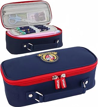 Big Capacity Pencil Case with Handle 3 Compartments Large Pencil Pouch Pen Bag Pencil Box Holder Organizer Simple Storage Aesthetic Stationery Cosmetic for Men Women Home Office Essentials Blue-B