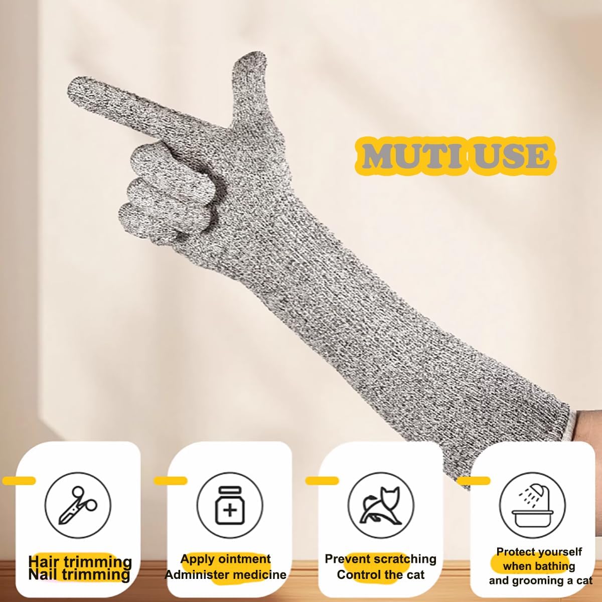 Flexible Pet Handling Sleeves Cat Shower Gloves, Cat Grooming Arm Sleeves, Anti-Scratch & Bite Resistant Protective Sleeves for Cats Puppy Birds (45CM/17.7") image 2