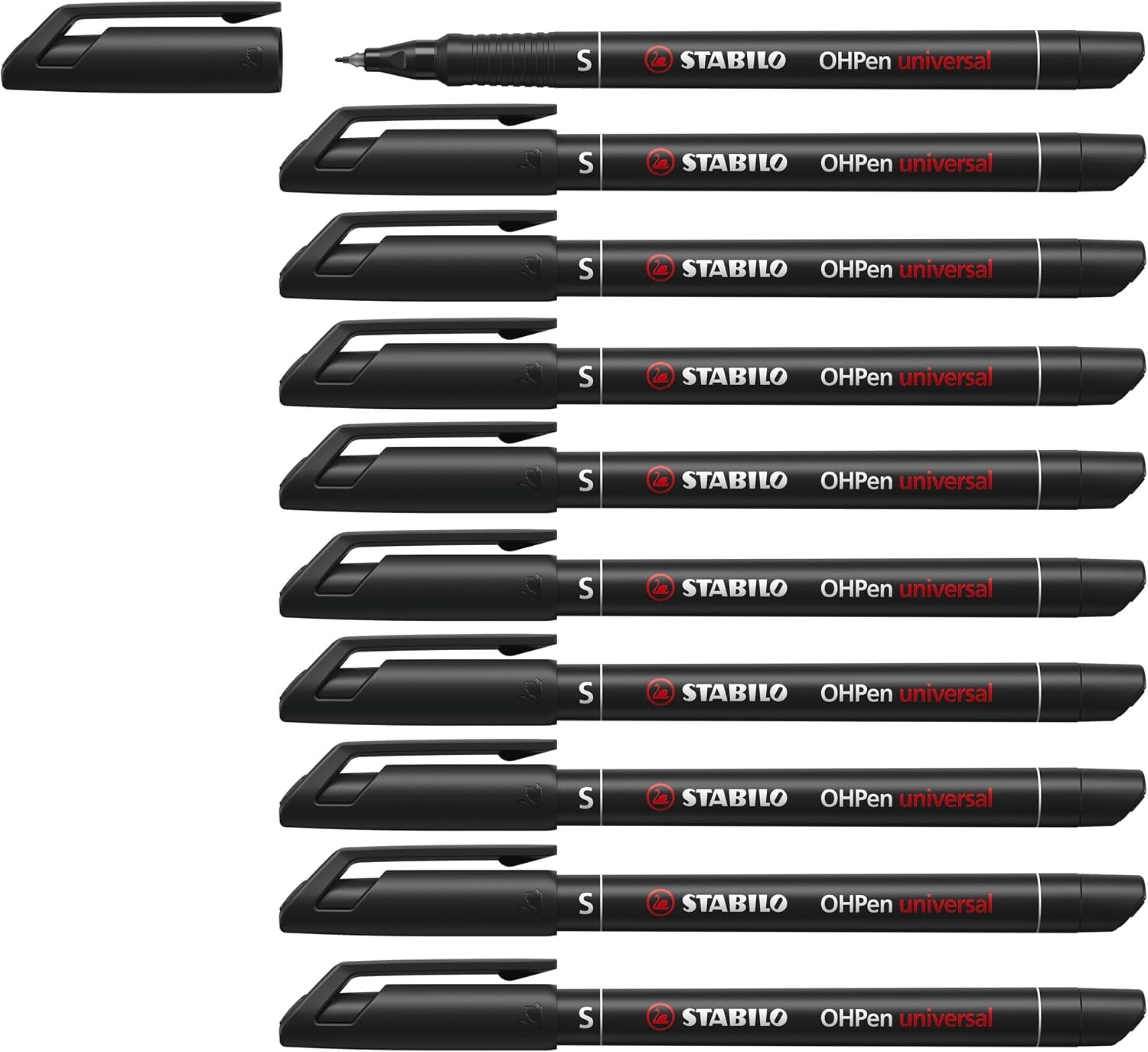 STABILO OHPen universal - Pen for Overhead Projection - Permanent Superfine (S) - Pack of 10 - Black