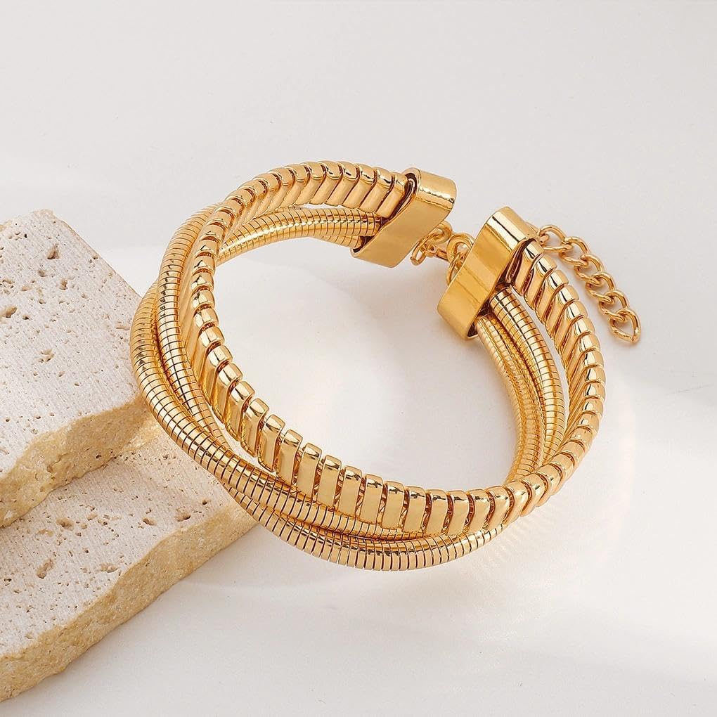 Chunky Gold Snake Stretch Bracelet for Women,Vintage Geometric Punk Wrapped Statement Bangle Bracelet,Trendy Party Banquet Hand Jewelry Accessories - Image 6