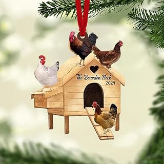 Personalized Chicken Farm Ornament, Custom Farmhouse Christmas Ornament with Name, Hen House Ornaments, Gift for Farmers, Chicken Lovers, Rustic Country Holiday Decor, Chickens Coop Christmas (C5)