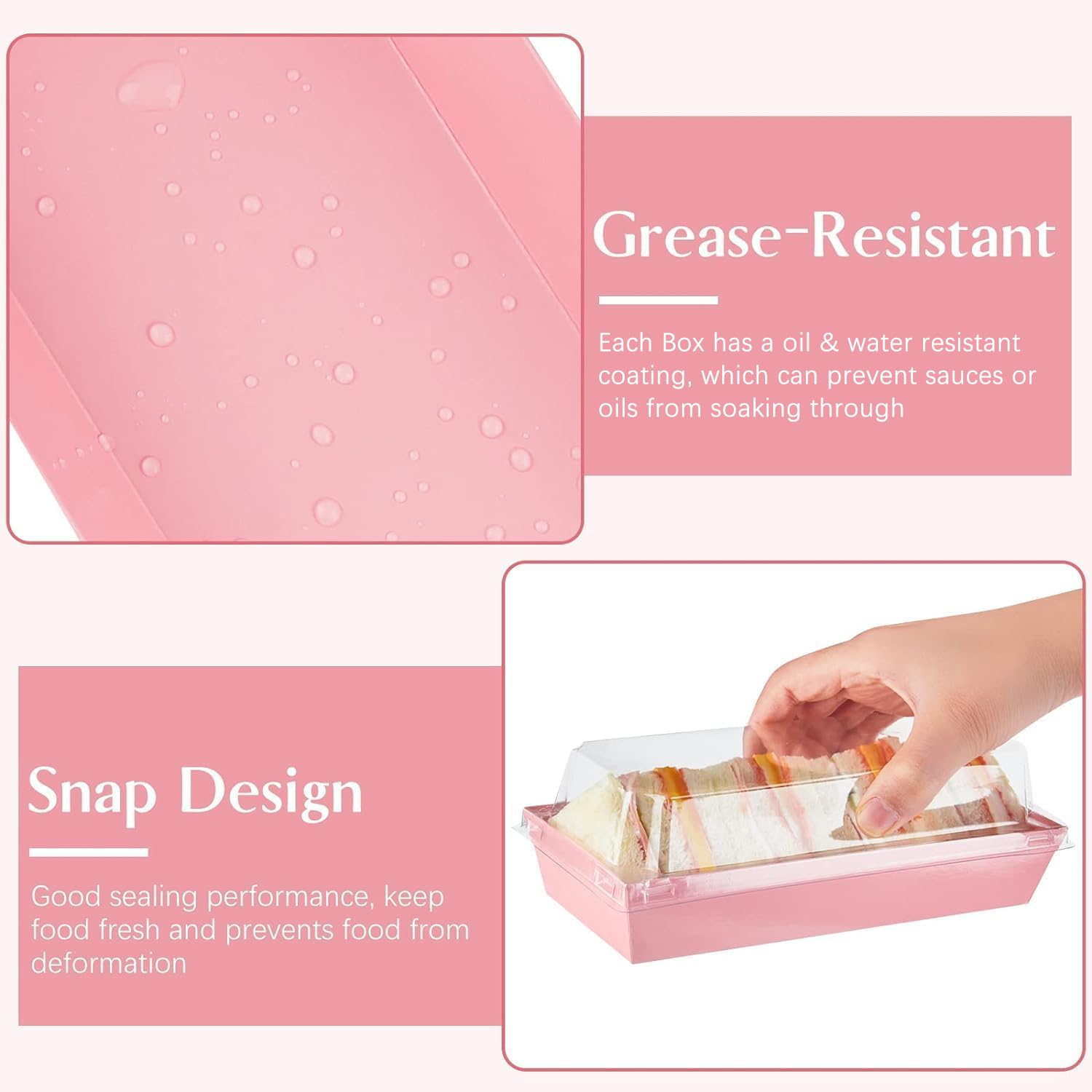 ZORRITA Lot de 100 petites boîtes à charcuterie en papier avec couvercles transparents de 19 cm pour desserts, biscuits, sandwich, pâtisserie, fraises et cupcakes (rose)