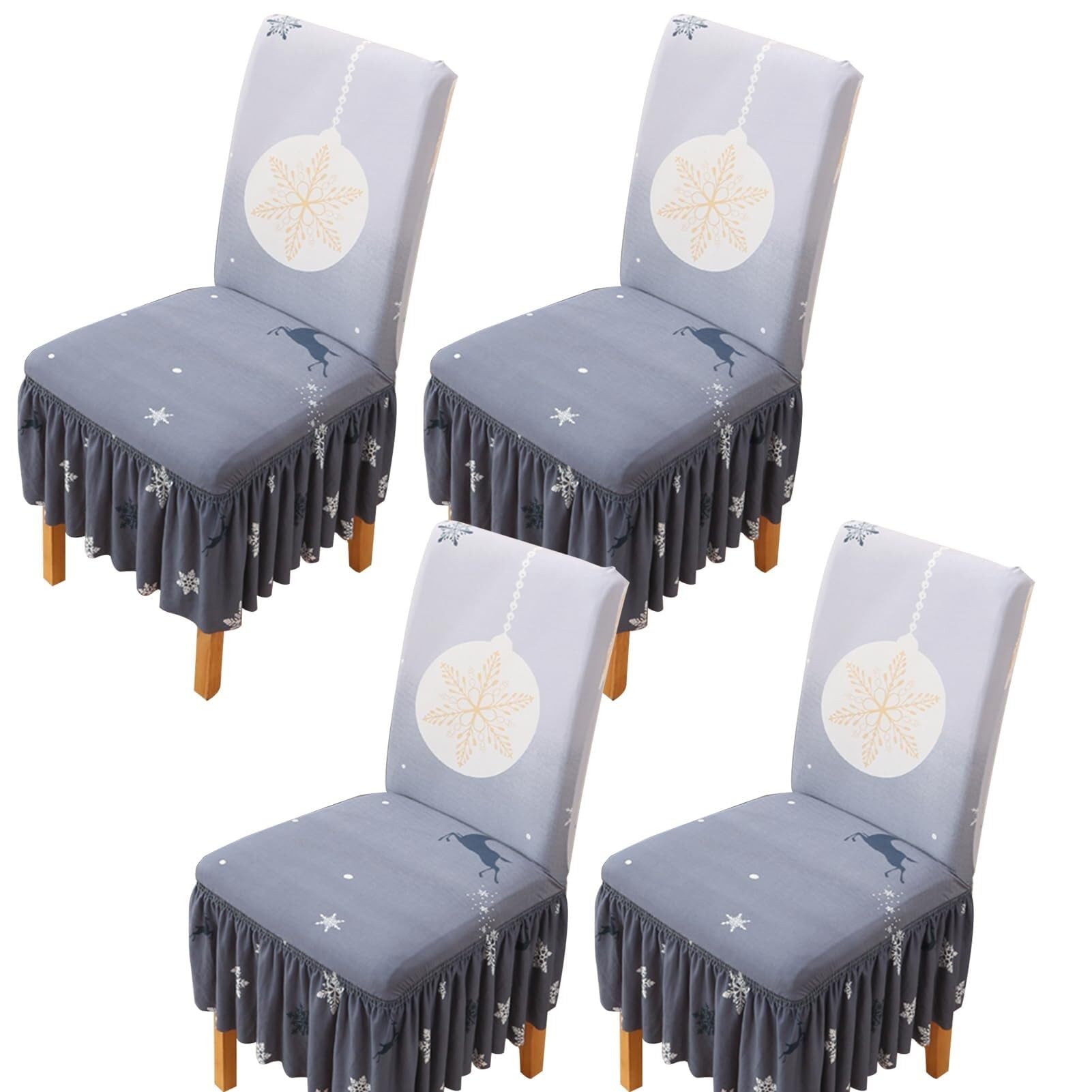 NMVAWIPT Dining Chair Covers With Skirt, Stretch Milk Silk Slipcovers, Full Protection, Fits Most Dining/Kitchen Chairs(5,4Pcs)