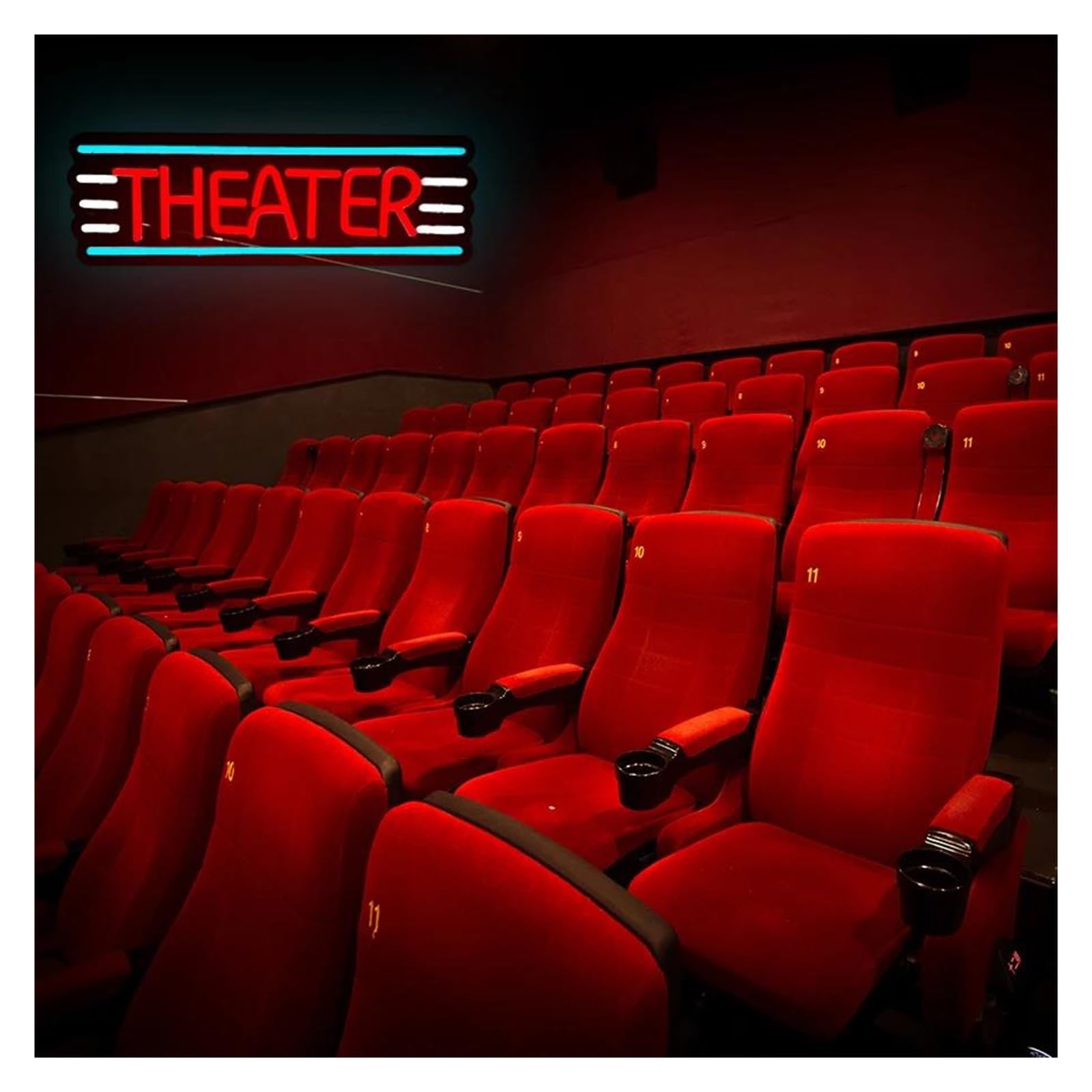 Luz de Diseño de Digital Letrero De Neón Theater Lámpara De Pared Para Cine, Decoración De Pared Para Dormitorio, Arte Cinematográfico, Alimentación USB, 42cmx13.5cm