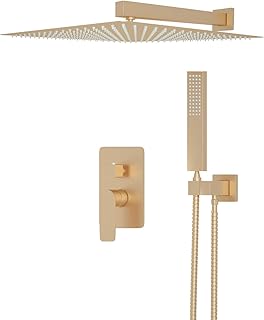 JUNSOTTOR Colonne de douche en laiton brossé doré avec pommeau de douche 2 fonctions