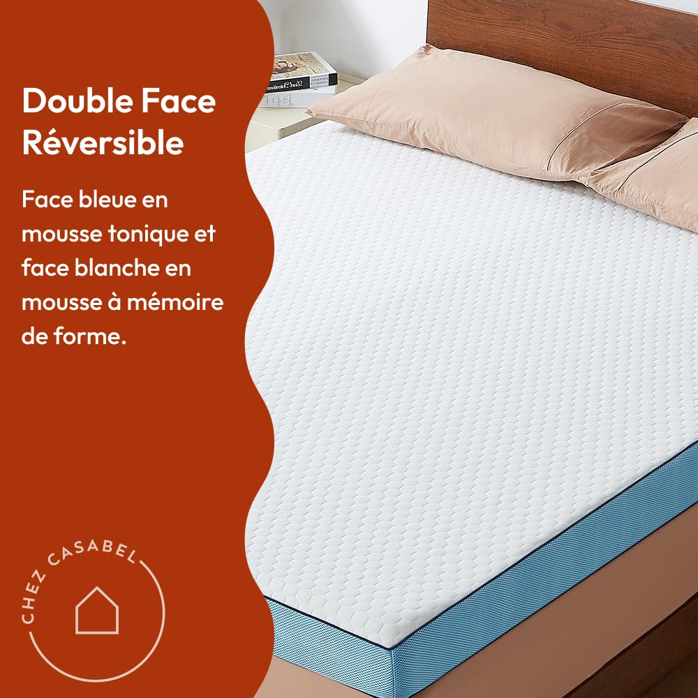 CASABEL Surmatelas Mémoire de Forme, 7 cm d'épaisseur, 140x190cm