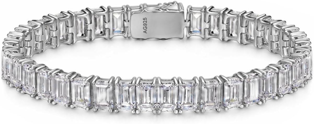 Michooyel Emerald Cut Cubic Zirconia Tennis Bracelet, Iced Shine 925 Sterling Silver Bracelet, Shining Wrist Jewelry 6-7.5 inches