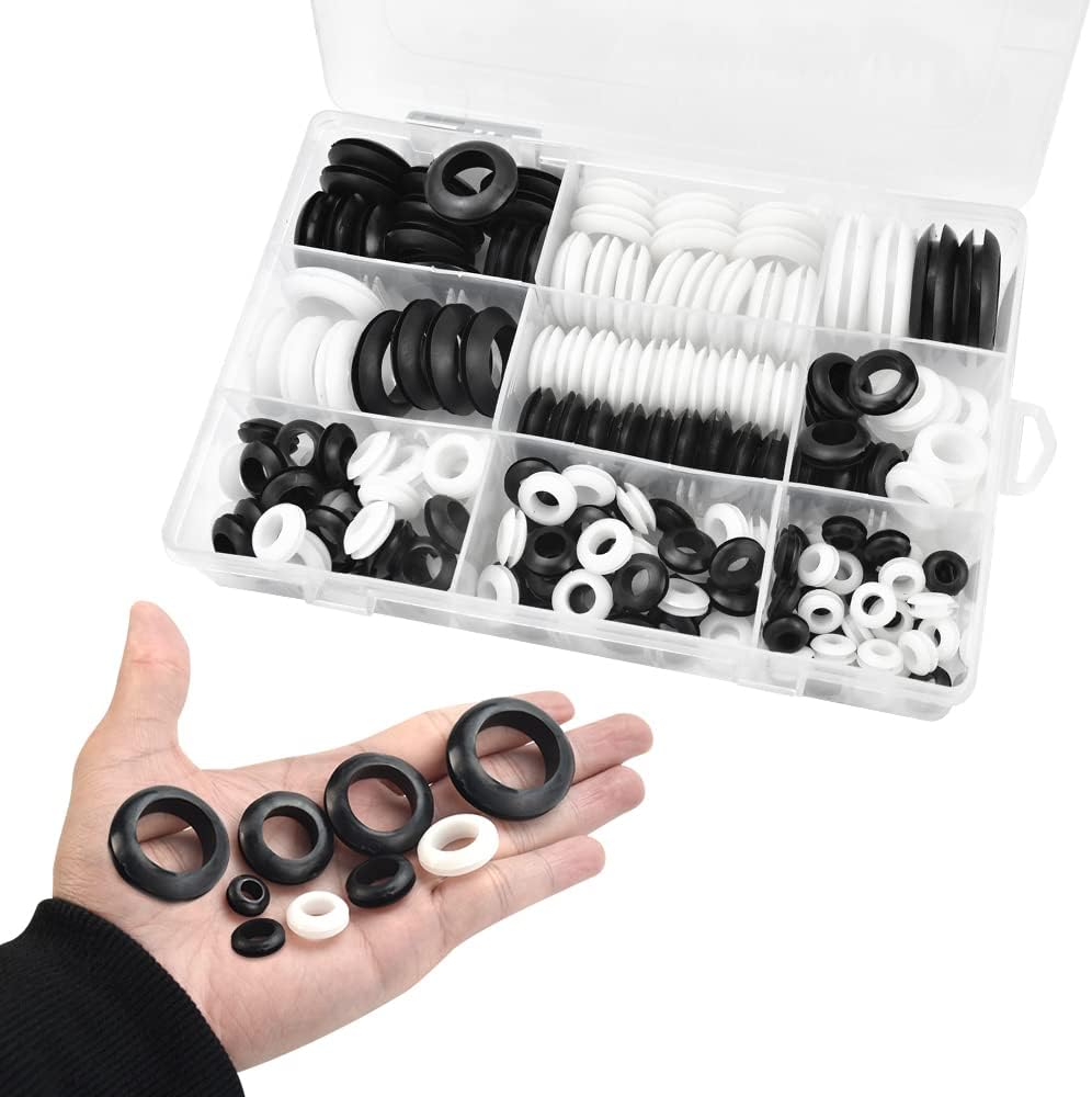 SPEACOUR 200 Pcs Rubber Grommet Round Grommet Assortment Kit Electrical