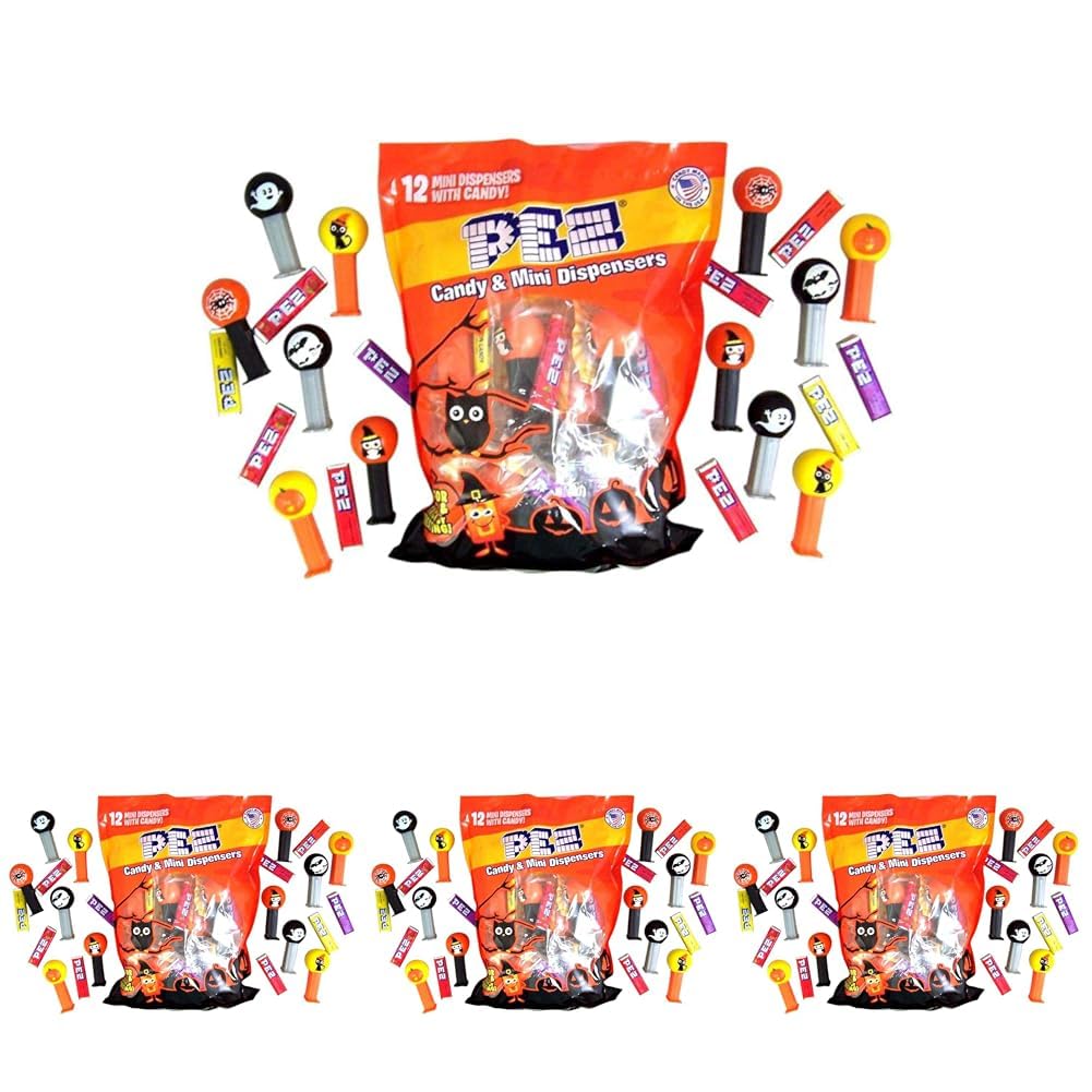 PEZ Halloween Candy Dispensers Pack of 12 (Orange) with 2 designs