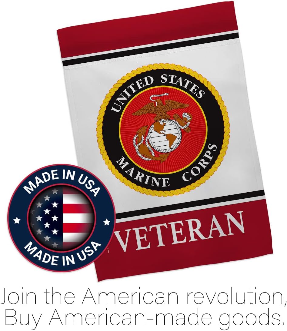 Marine Corps Veteran House Flag - Dowel Set Armed Forces USMC Semper Fi United State American Military Retire Official - Decoration Banner Small Garden Yard Gift Double-Sided Made in USA 28 X 40