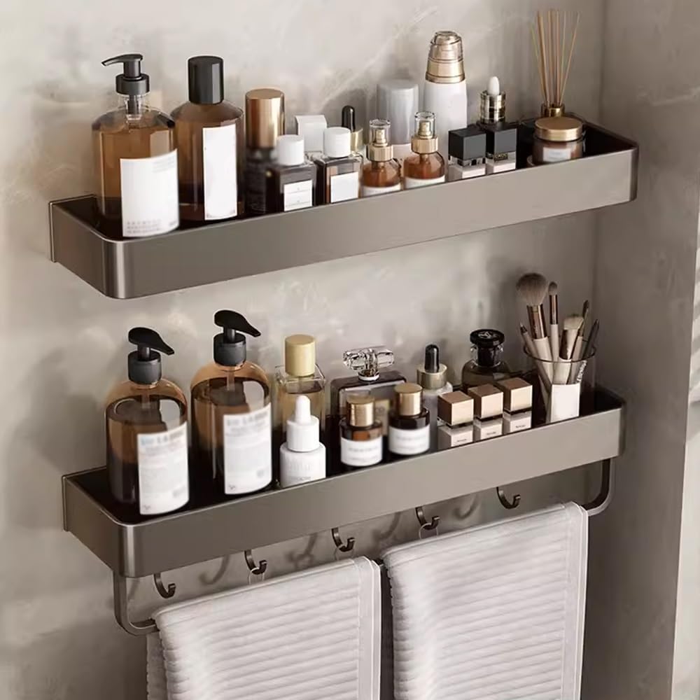 GTFDXJ Shower Caddy Bathroom Shelf Space Aluminum Bathroom Wall Shelf Wall Mounted Storage Organizer 2 Layers of 60cm