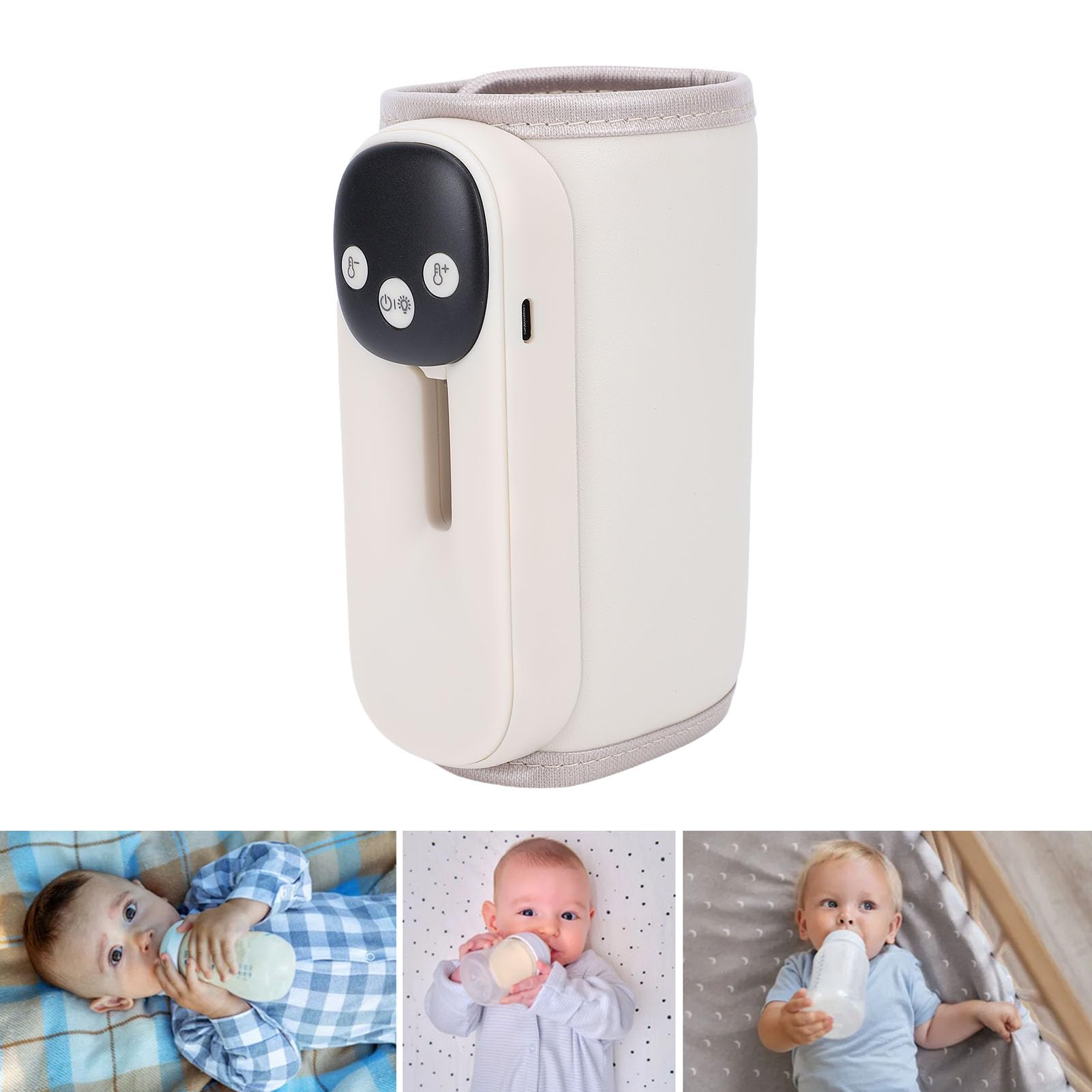 Cocoarm Calentador de Biberones Portátil, Envoltura Calentadora de Biberones Recargable con Funda de PU ABS, 11 Configuraciones de Calor Luz Nocturna con Pantalla LED de 95 a 131F, para Alimentación