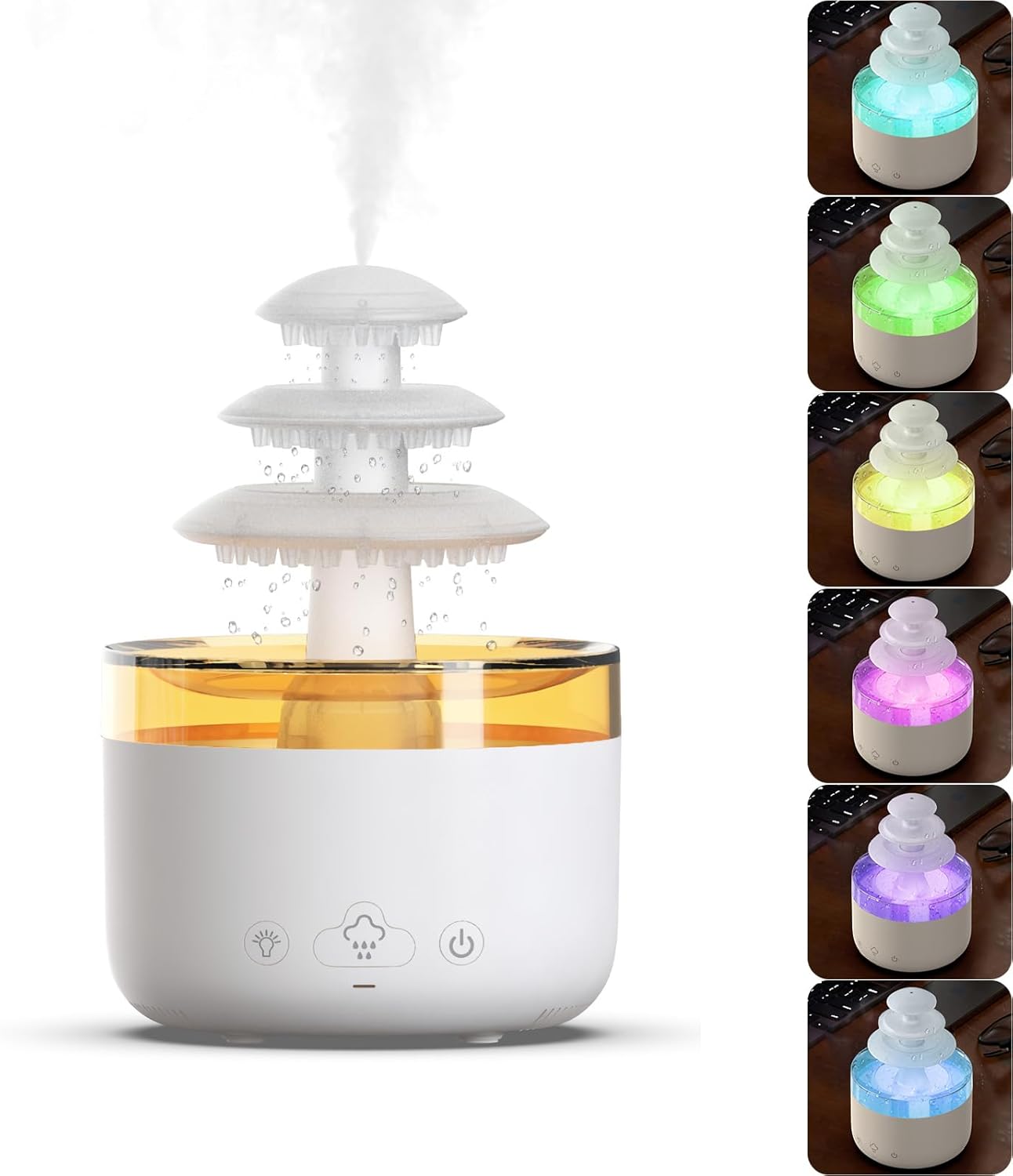 Cloud Rain Humidifier for Bedroom, Soothing Rain Sounds Small Humidifier with Night Light, Sleep Aid & Relaxation Aroma Diffuser, Fountain Design Air Moisturizer for Bedroom Office Home (White)