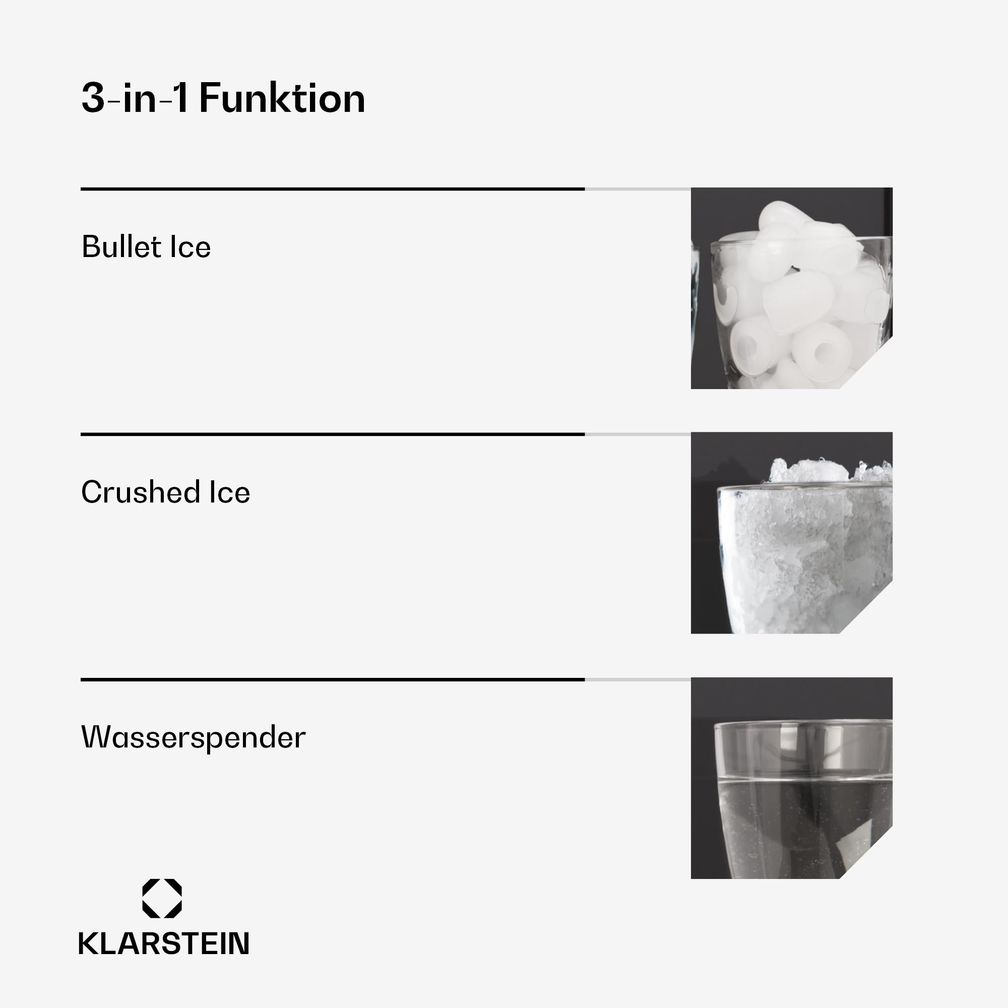 Klarstein ArcticBlend 3in1-Eiswürfelmaschine – 20 kg/24 h, Kugeleis & Crushed Ice, Wasserspender, 6-Liter-Wassertank, Edelstahl, Eiswürfelbereiter, Ice Maker, Schwarz