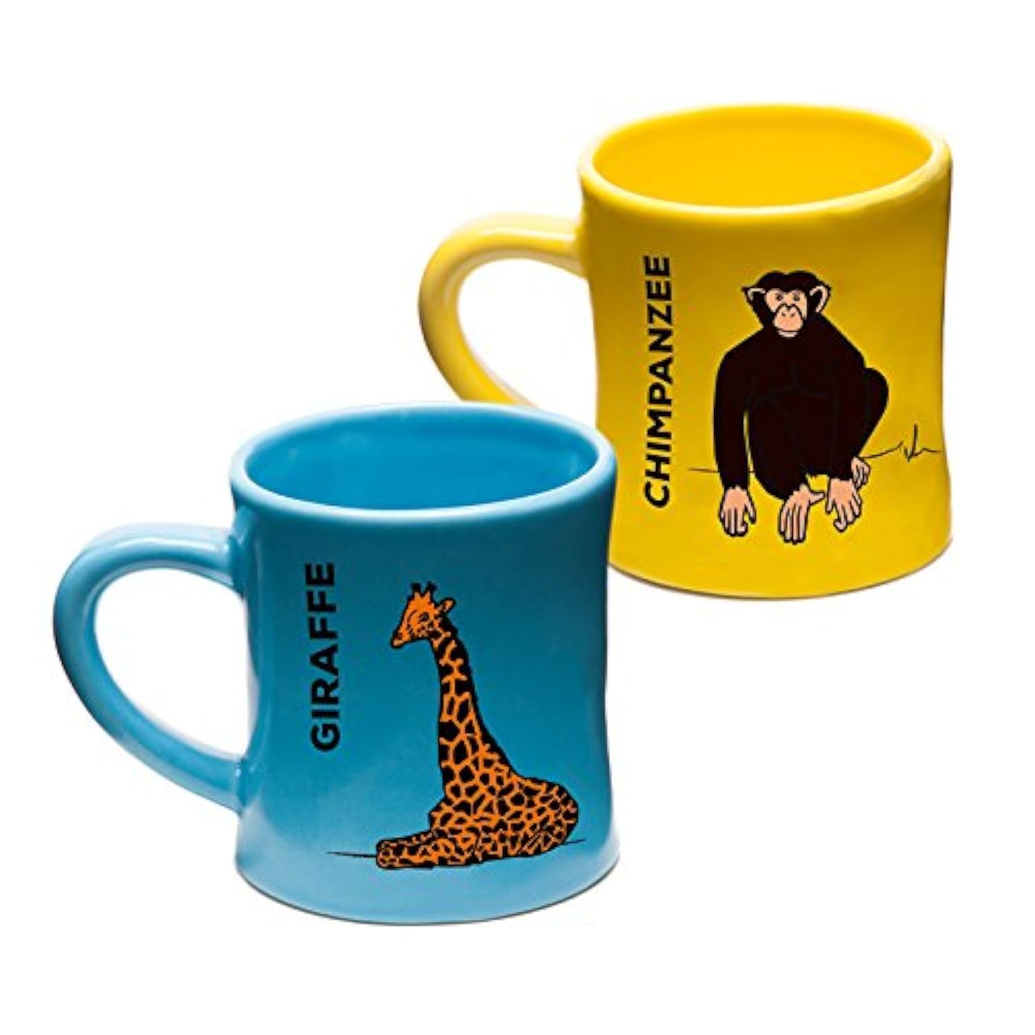 BittyMugs Giraffe/Chimpanzee - Mugs, 4oz Ceramic, BPA FREE, Animal Mug, Hot Chocolate Mug Set, Espresso Mug, Gift Set