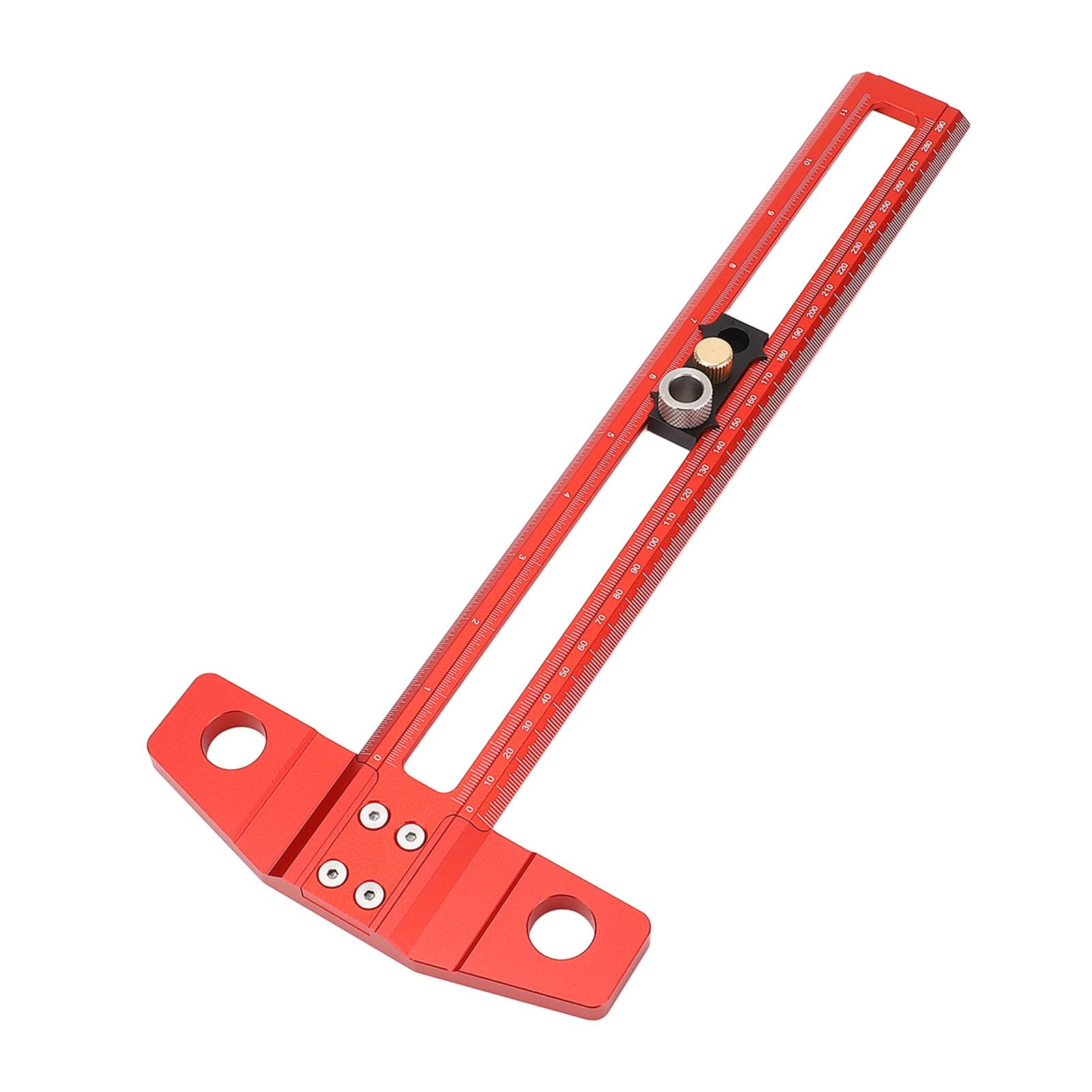 T-Quadrat-Lineal 30 cm, T-Typ-Markierungslineal mit Bohrhülsen, Holzbearbeitungslineal aus Aluminiumlegierung mit metrischer und Zoll-Skala, Bohrpositionierungshilfe für die
